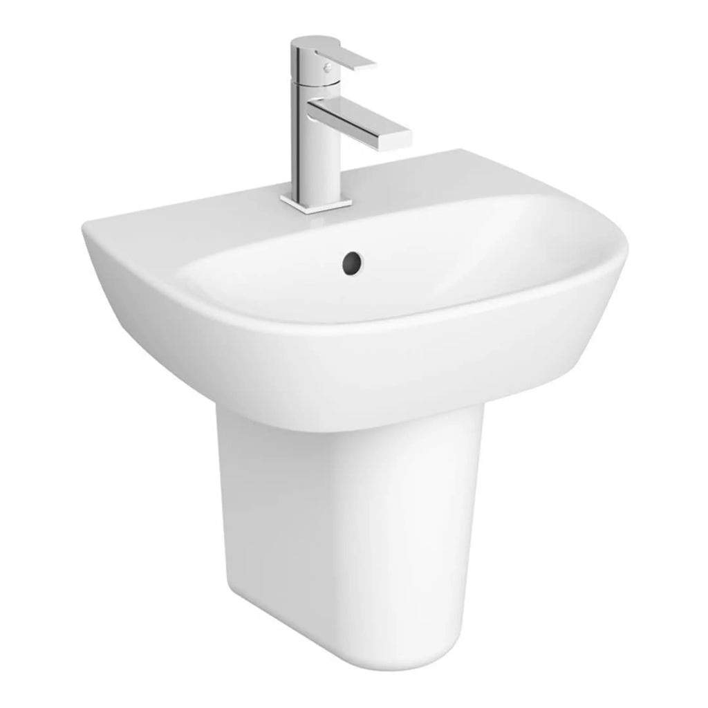 Modern white bathroom sink with chrome mixer tap, sleek and stylish design, ideal for contemporary bathroom decor, versatile and functional for daily use.