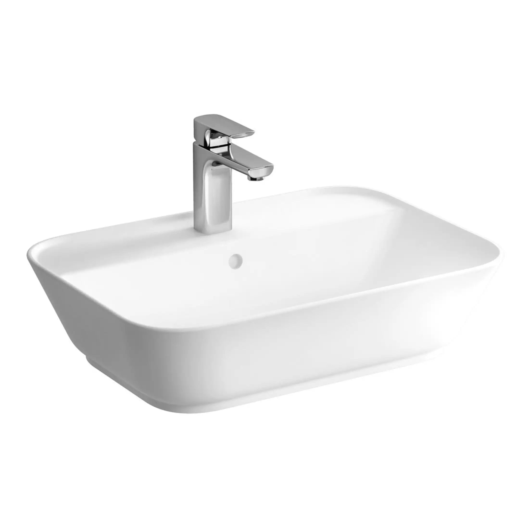 Modern white wall-mounted bathroom sink with chrome faucet, ideal for contemporary bathroom designs. Perfect for small spaces, combining style and functionality in your bathroom.