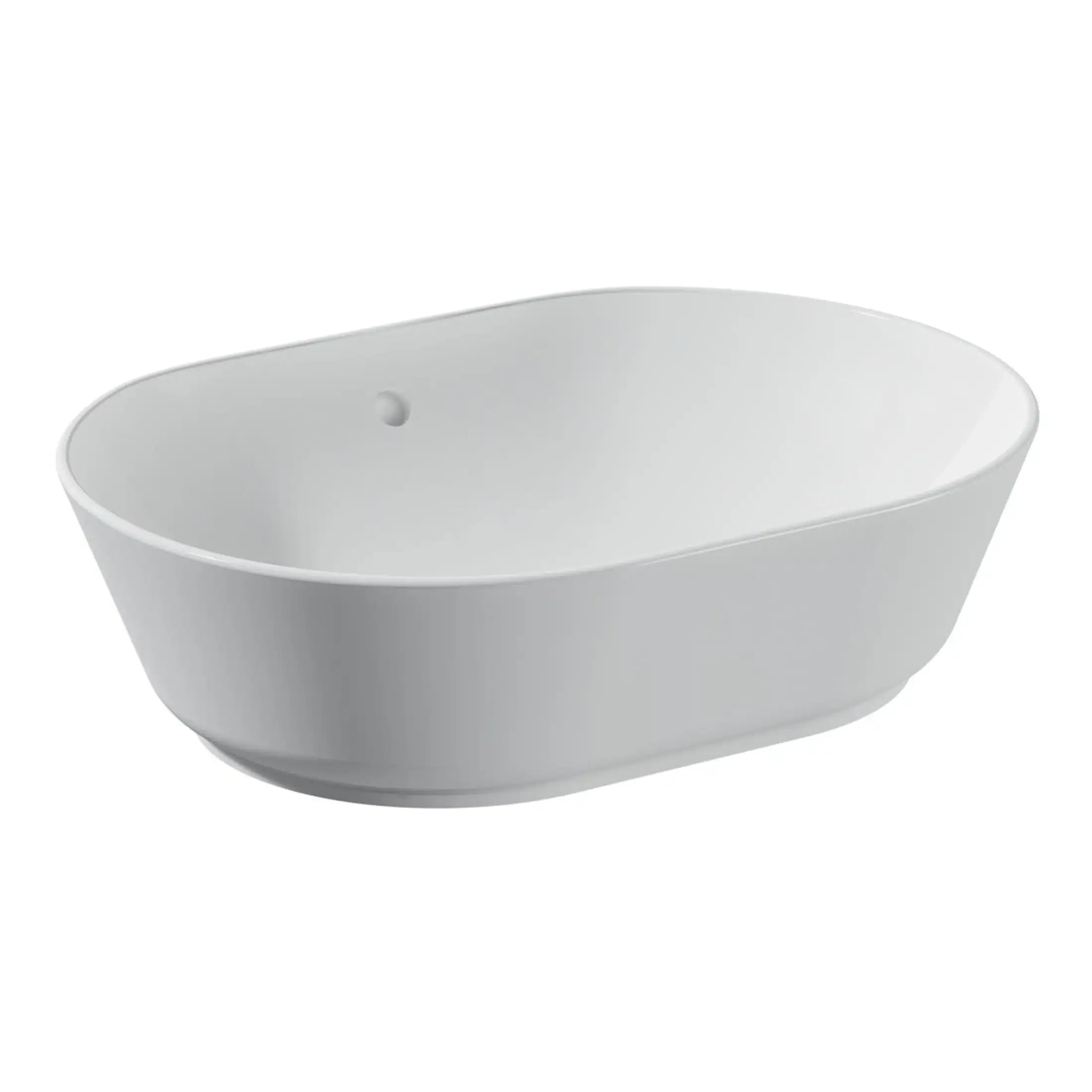 White freestanding bathtub from Bubly Bathrooms, perfect for modern bathroom designs, offering comfort and style with durable ceramic construction.