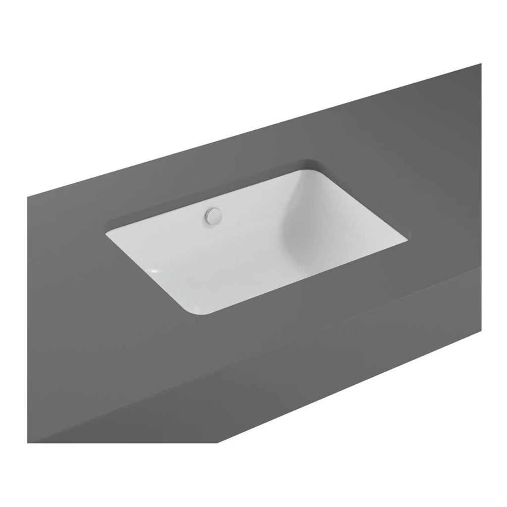 Modern rectangular bathroom sink with sleek design, integrated drain, and minimalist look, suitable for contemporary ensuite or guest bathrooms, available at Bubly Bathrooms.