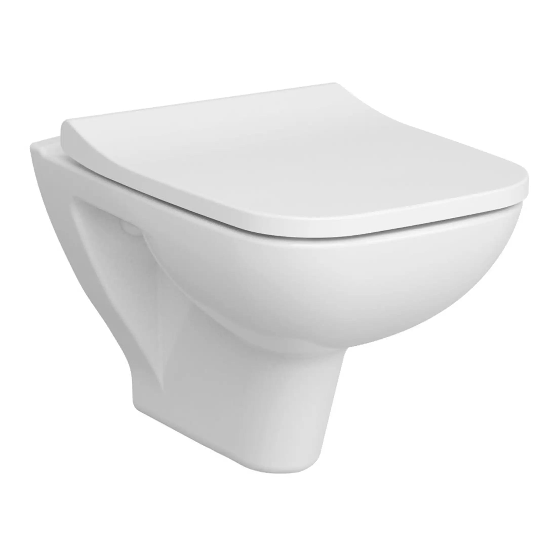 White modern wall-mounted toilet with soft-close lid, ideal for contemporary bathrooms and space-saving designs. Perfect for upgrading your bathroom with sleek, hygienic, and stylish fixtures.