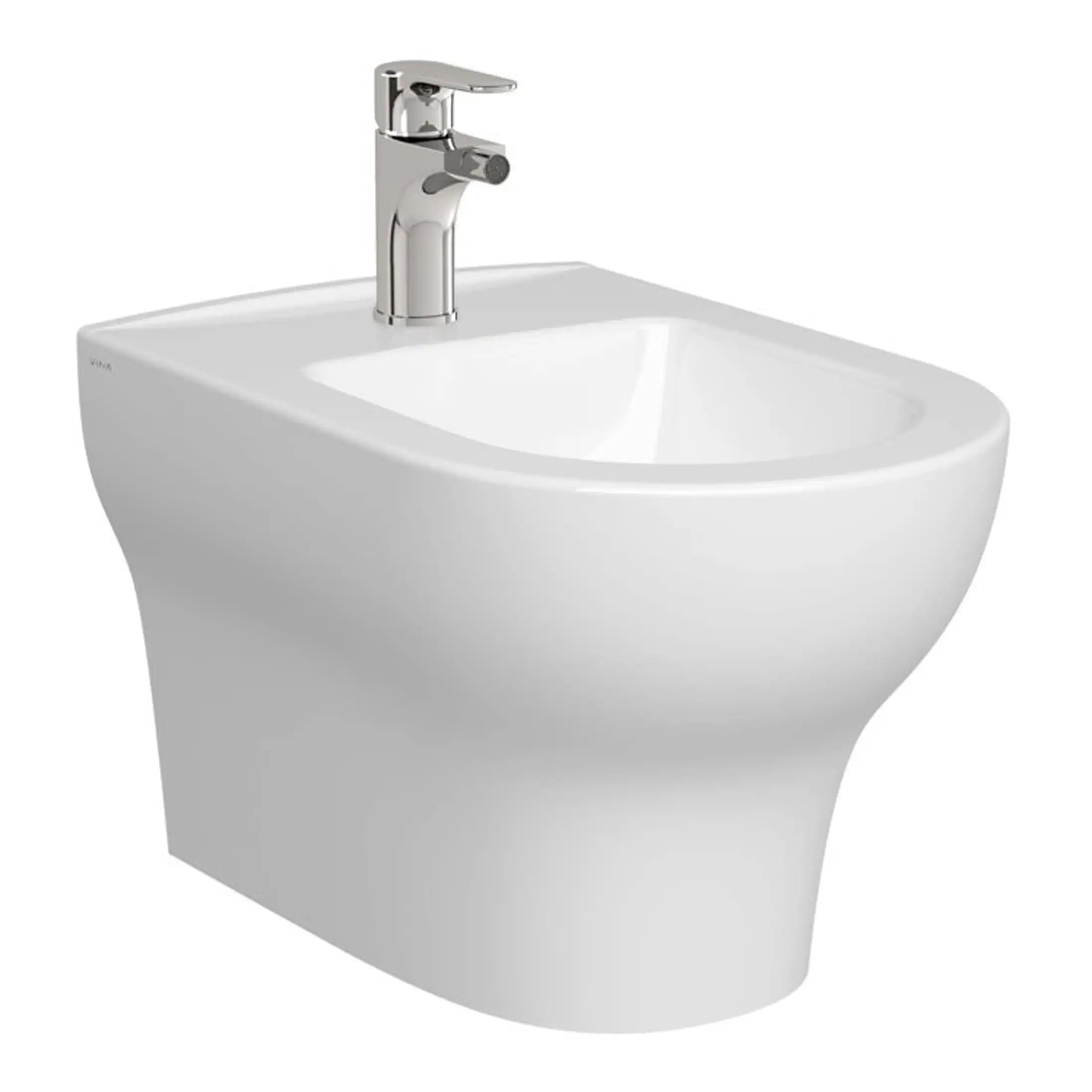 Modern white ceramic bidet with chrome faucet for bathroom luxury and hygiene.