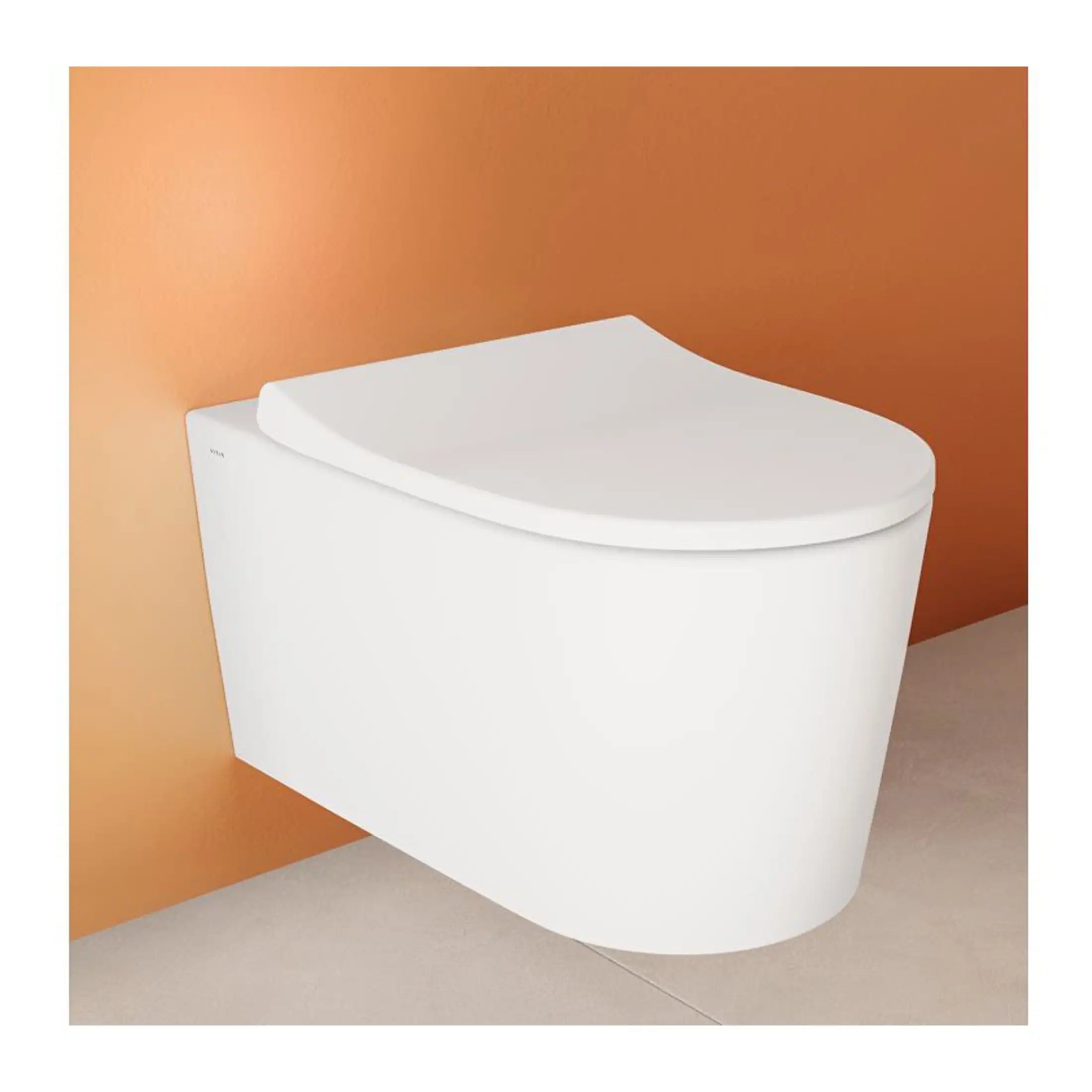 Modern sleek white toilet with innovative lid design, perfect for contemporary bathrooms seeking stylish and functional bathroom fixtures.