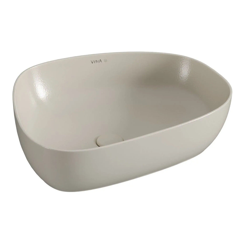 Sleek white oval bathroom sink with smooth, modern design perfect for contemporary bathrooms. Made from durable VitA material, offering elegance and functionality.