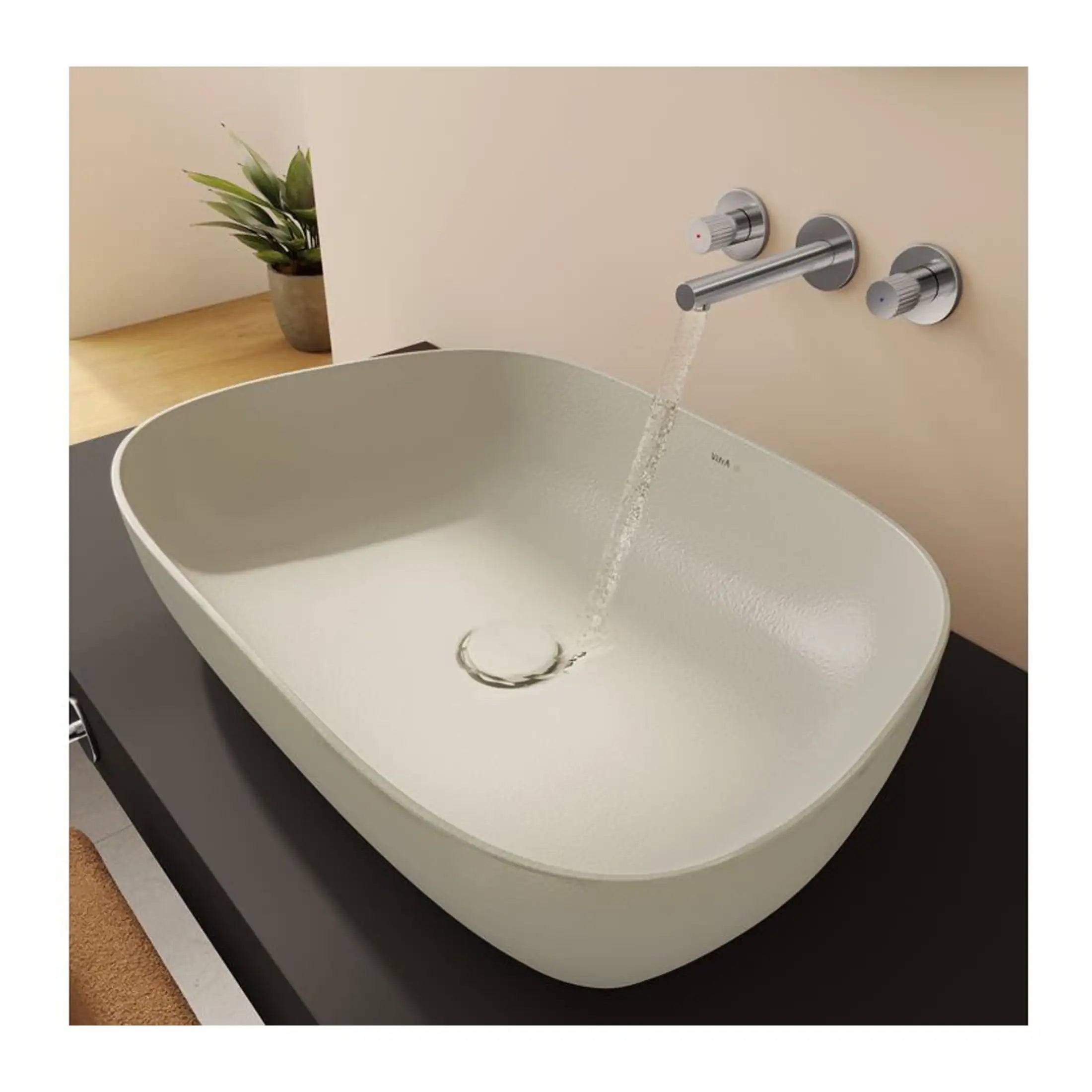 Sleek modern bathroom sink with wall-mounted faucet and minimalist design, featuring a clean, contemporary aesthetic for stylish Bubly bathrooms.
