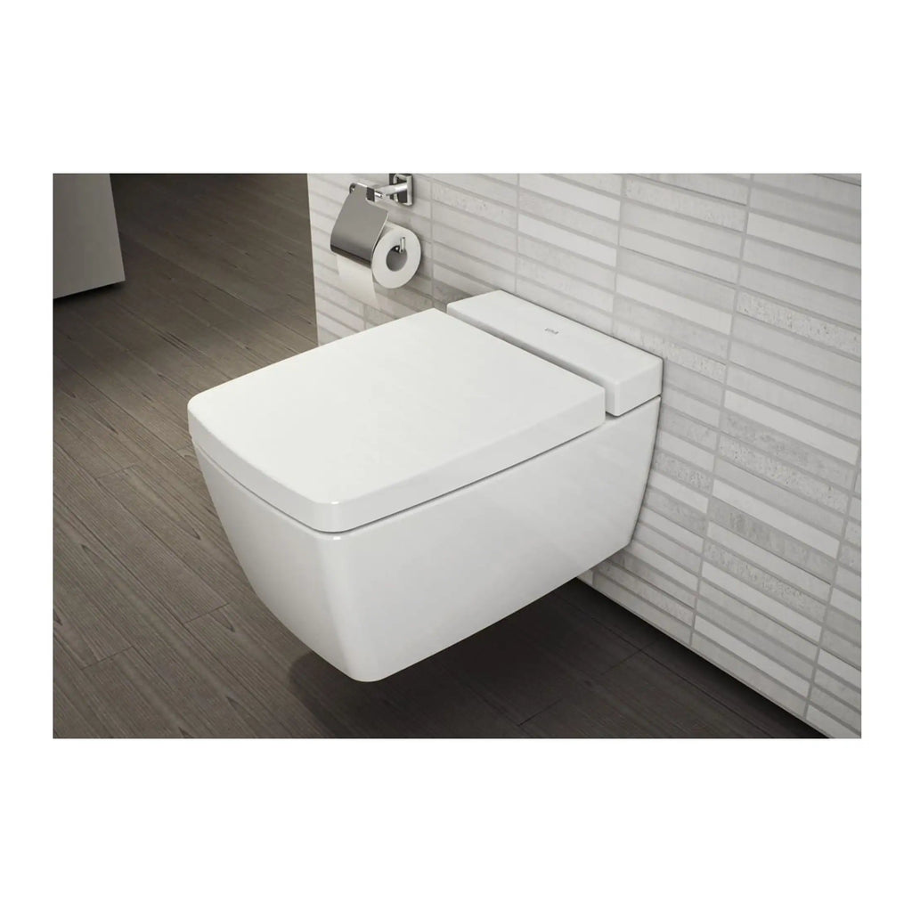 Sleek modern wall-mounted toilet with soft-close lid and minimalist design, ideal for contemporary bathrooms, offering space-saving solutions and easy cleaning.
