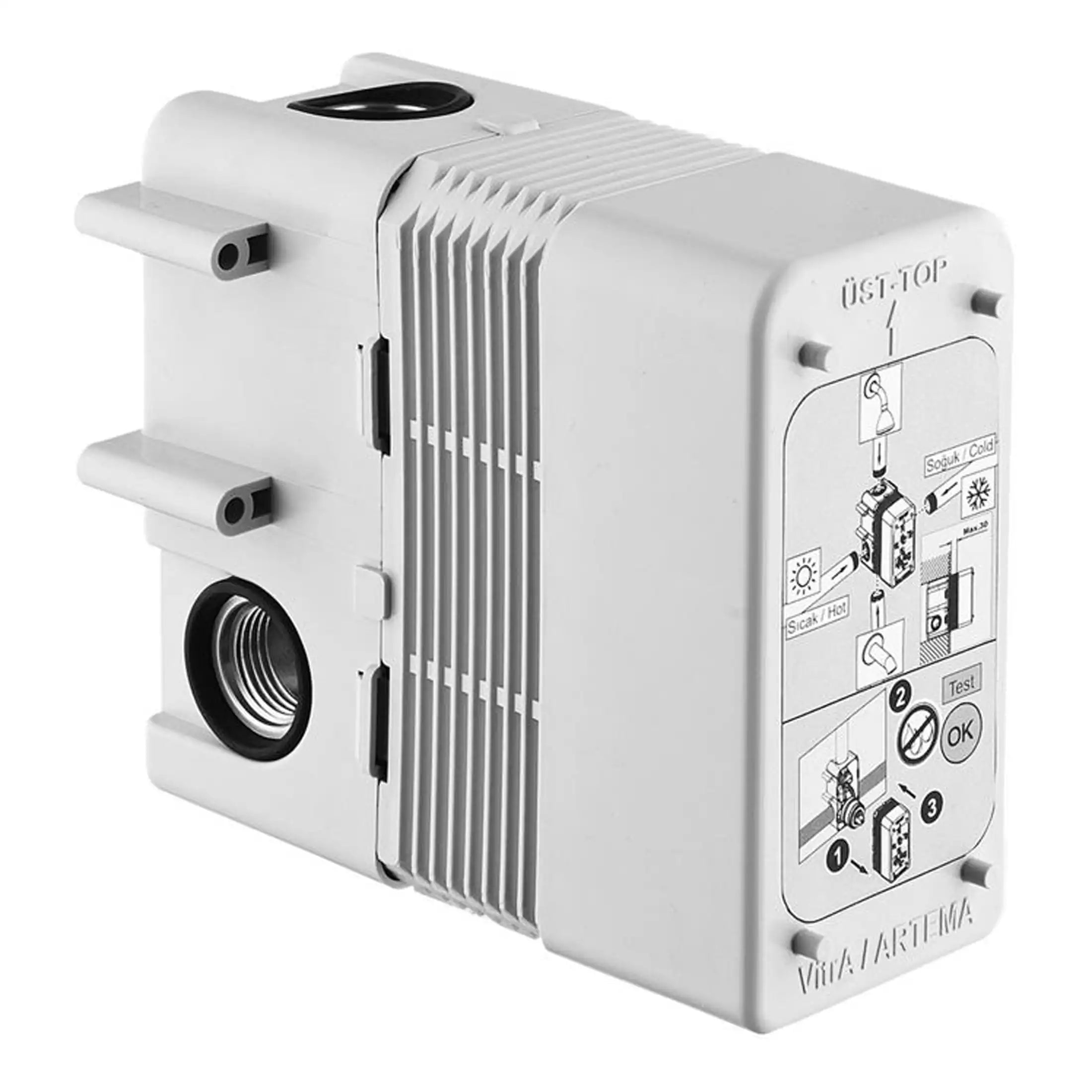 Automatic shower water temperature control unit for bathrooms, ensuring consistent hot and cold water flow, energy efficiency, and safety in modern bathroom installations.