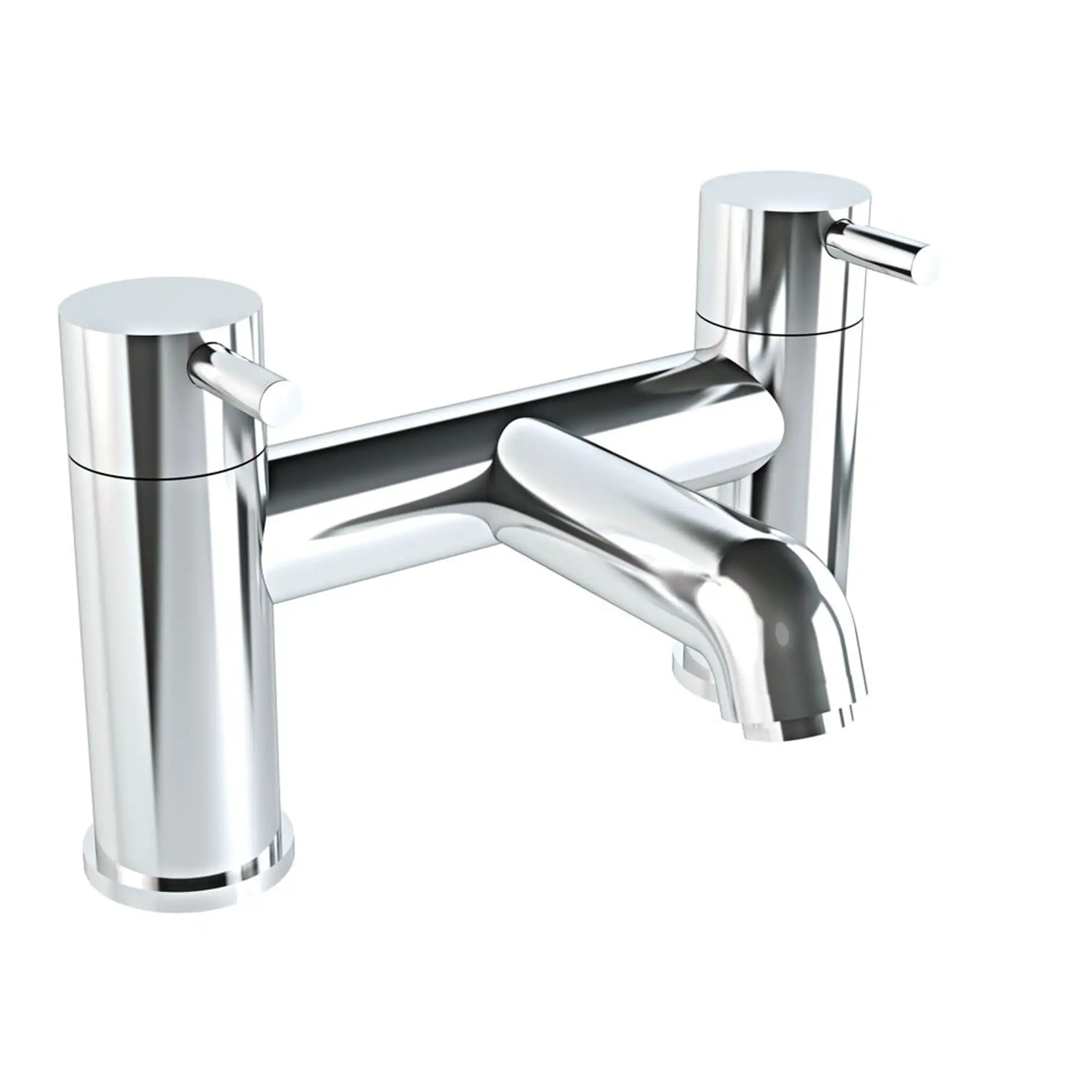 Sleek chrome bathroom tap with modern design, double lever handles, ideal for contemporary bathrooms and kitchens, providing water efficiency and stylish appeal.