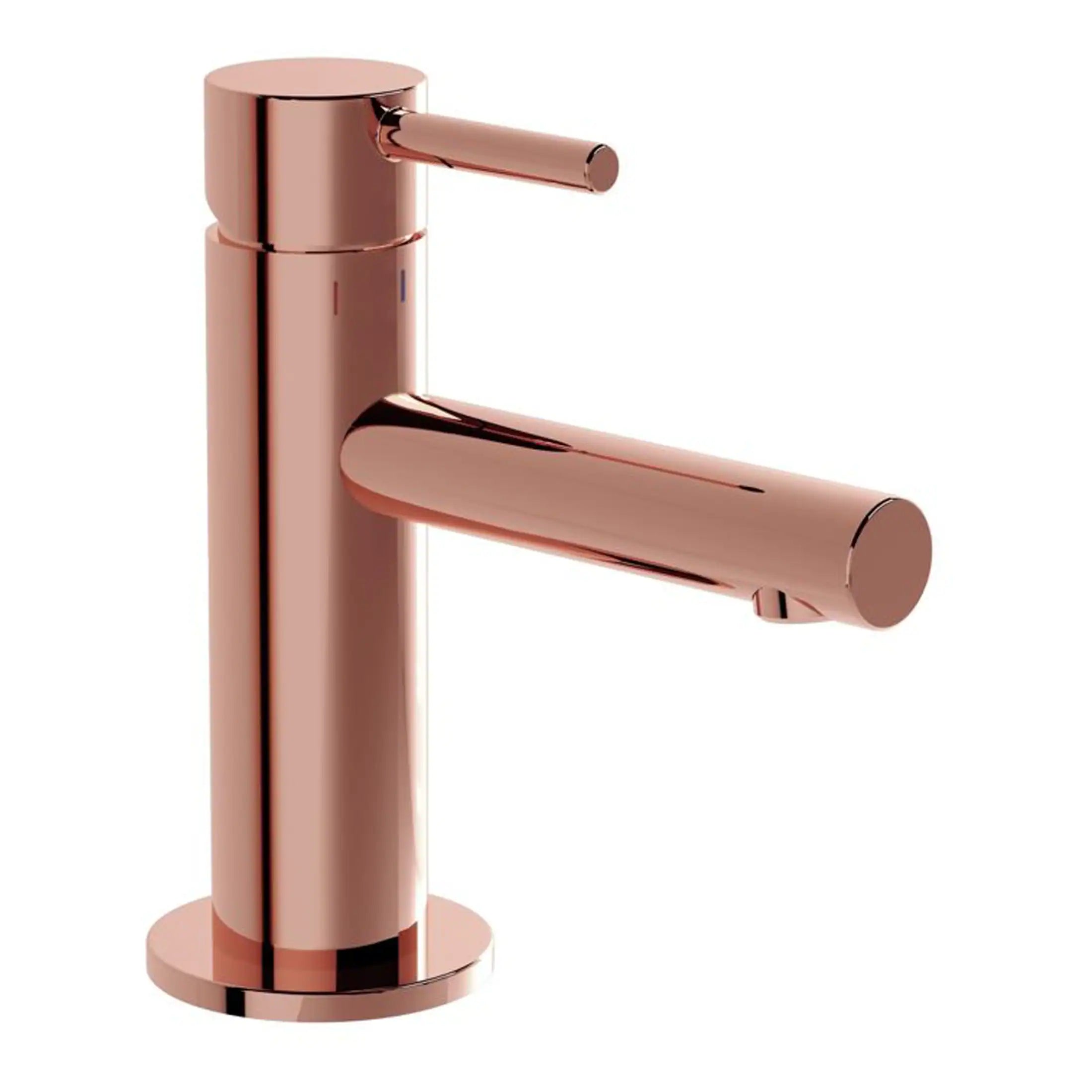 Brass bathroom sink tap, modern rose gold basin faucet, stylish bathroom fixtures, Bubly Bathrooms UK.