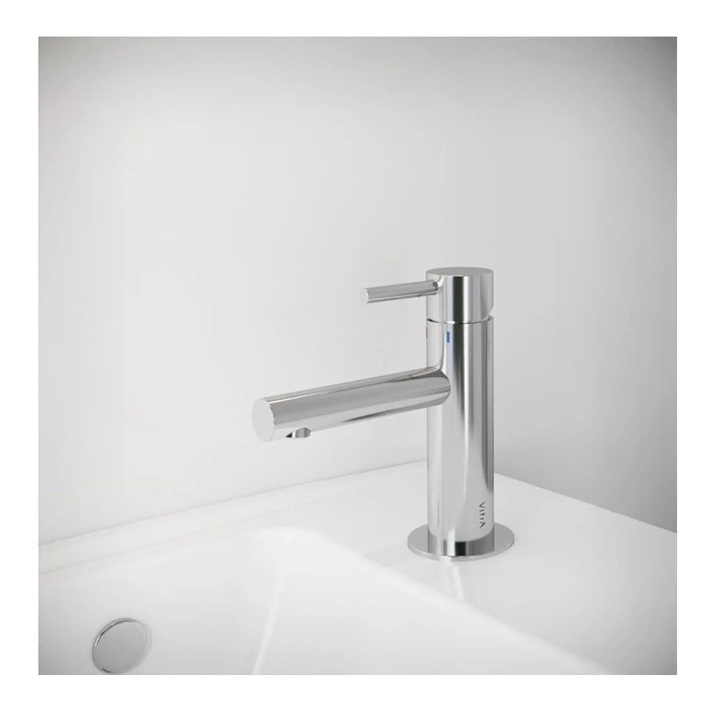Sleek modern chrome bathroom tap with a minimalist design, perfect for contemporary bathroom renovations and high-end fixtures.