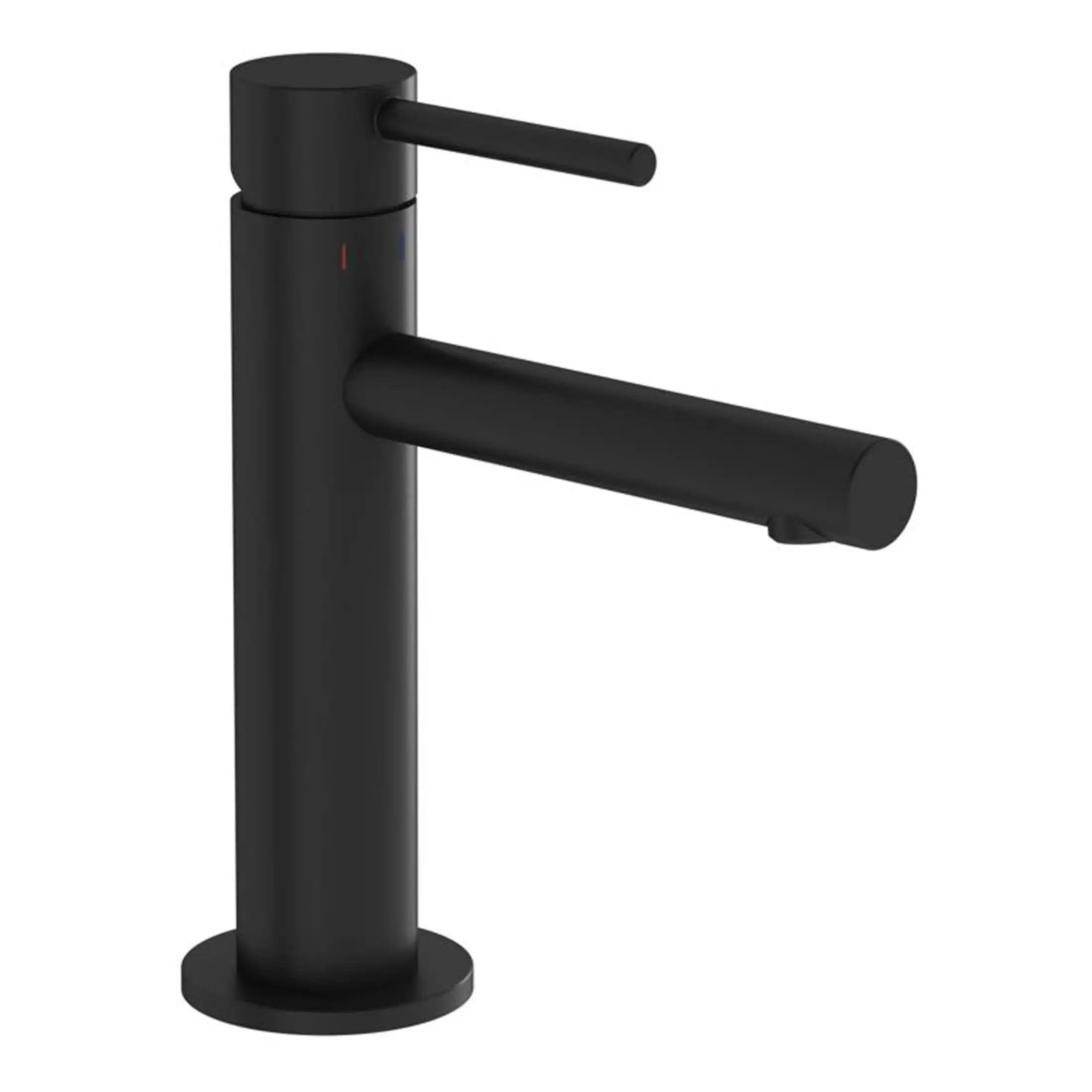 Black modern bathroom sink or kitchen tap with a sleek, minimalist design. Suitable for stylish, contemporary bathroom or kitchen renovations. Ideal for upgrading bathroom fixtures.