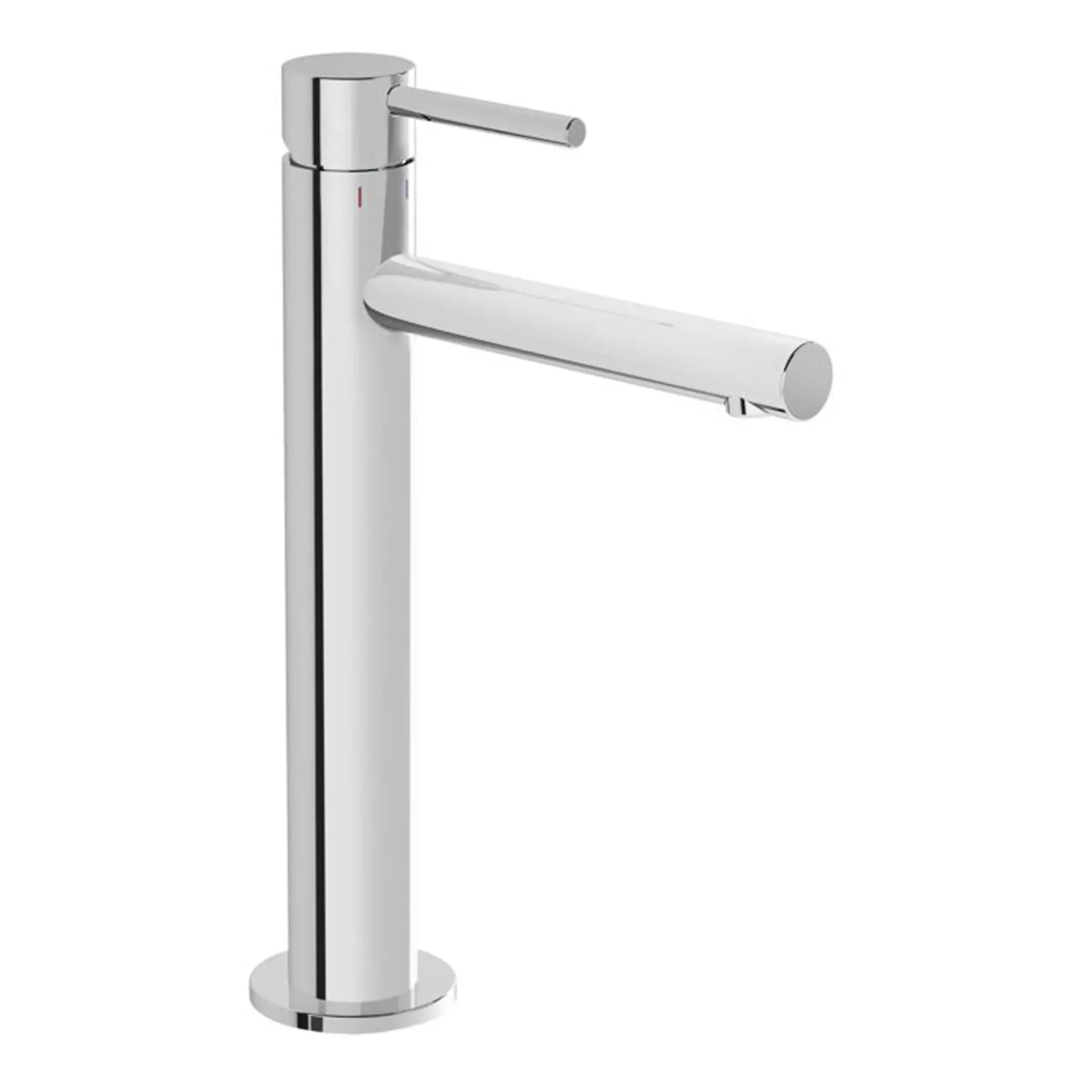 Modern chrome bathroom tap with sleek cylindrical design and lever handle, ideal for contemporary bathroom sink upgrades.