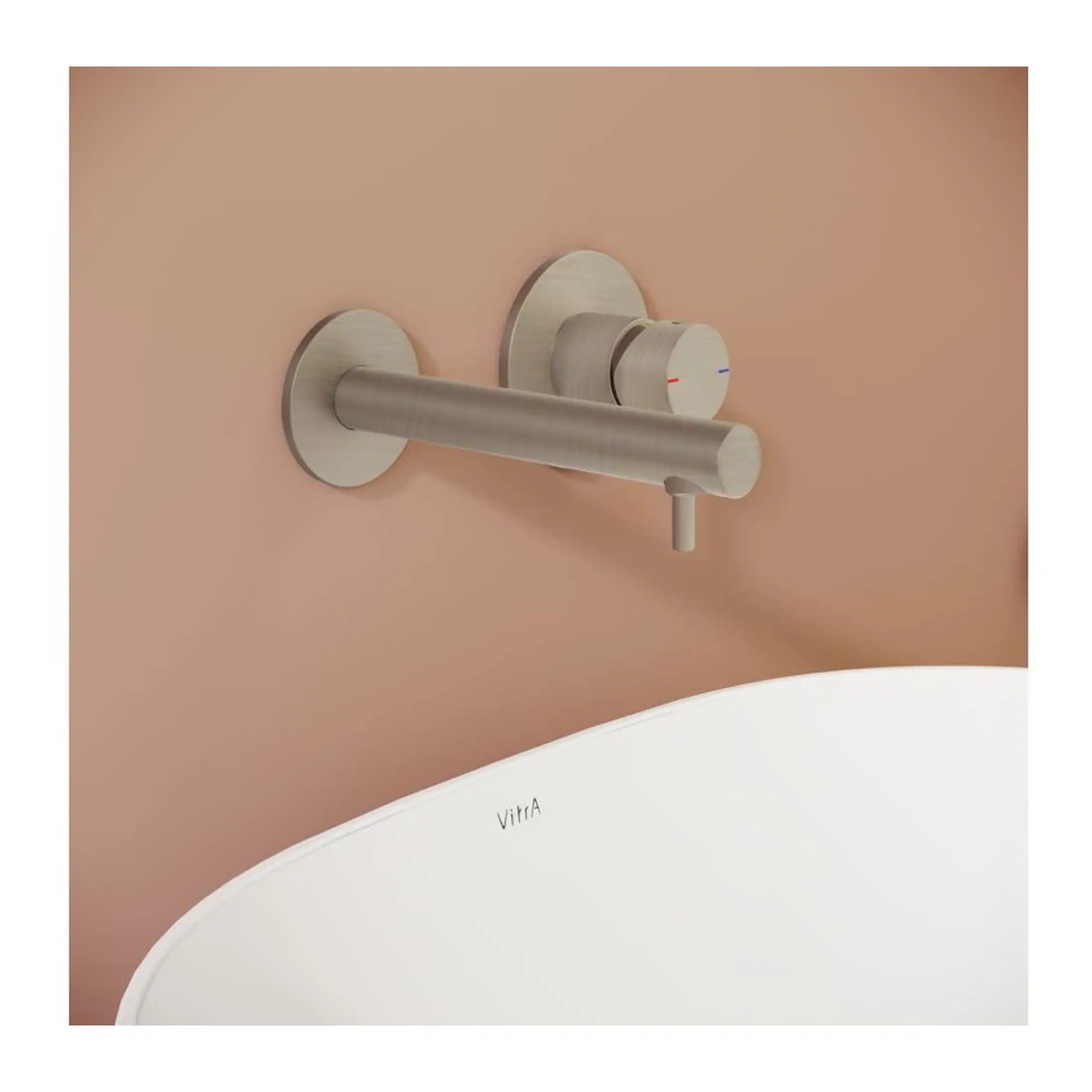Sleek brushed nickel bathroom faucet with modern design for stylish and functional bathroom fixtures. Designed for easy control of hot and cold water with a minimalist aesthetic.