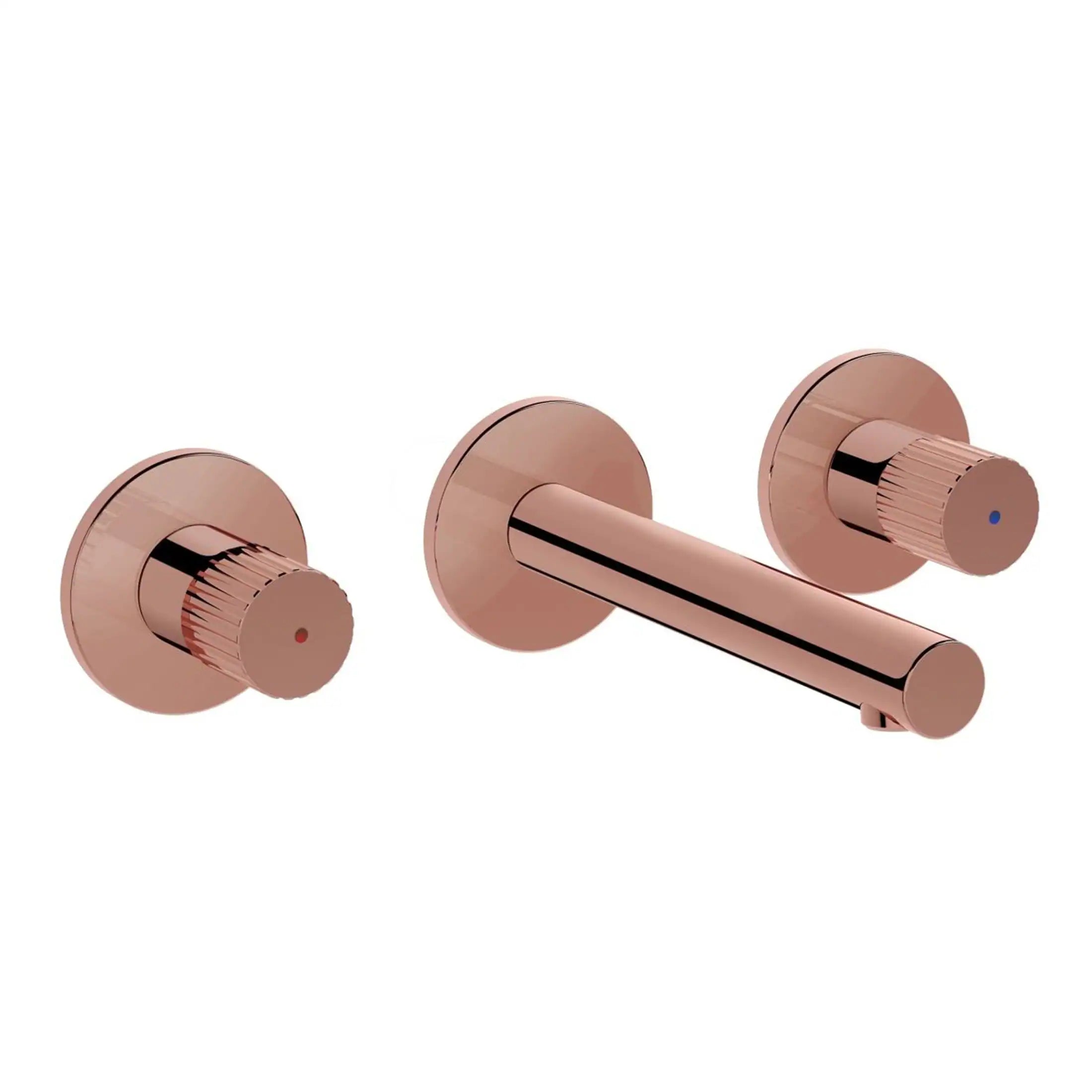 Polished rose gold bathroom tap set with side-mounted controls, modern design, durable finish, perfect for stylish and functional bathroom upgrades.