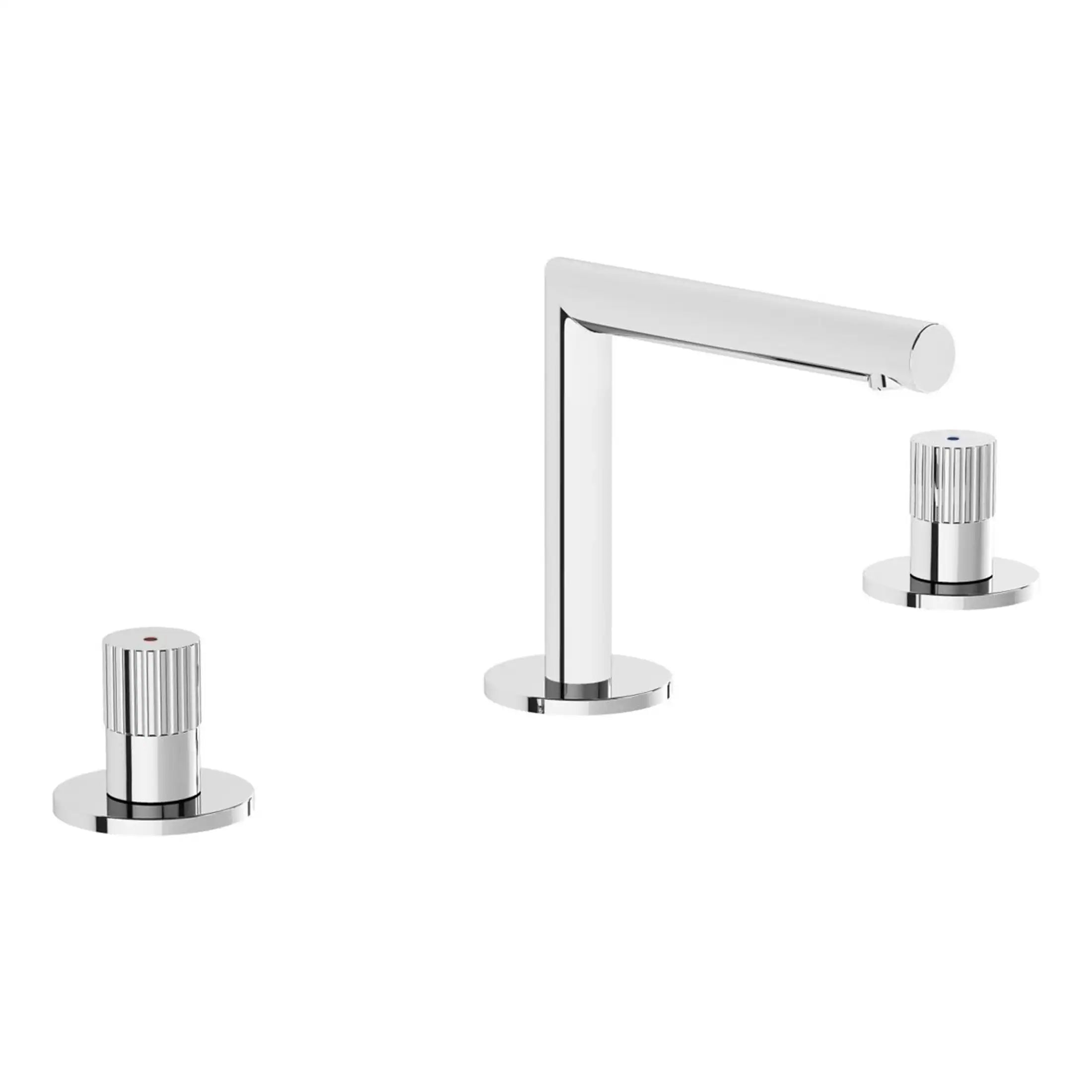 Sleek chrome bathroom tap with separate hot and cold water controls, modern design, ideal for contemporary bathroom fixtures. Suitable for both kitchen sinks and washbasins.