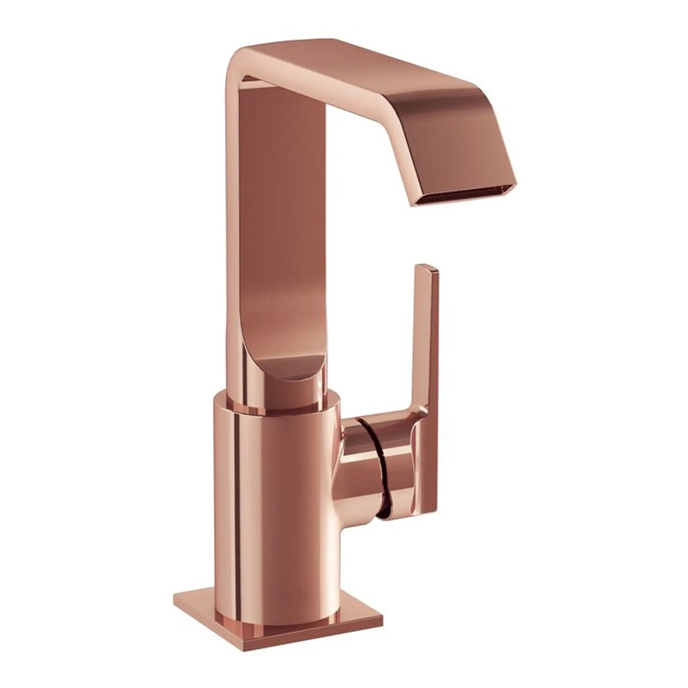 Sleek rose gold bathroom mixer tap with modern design, perfect for contemporary bathroom decor and high-end fixtures.
