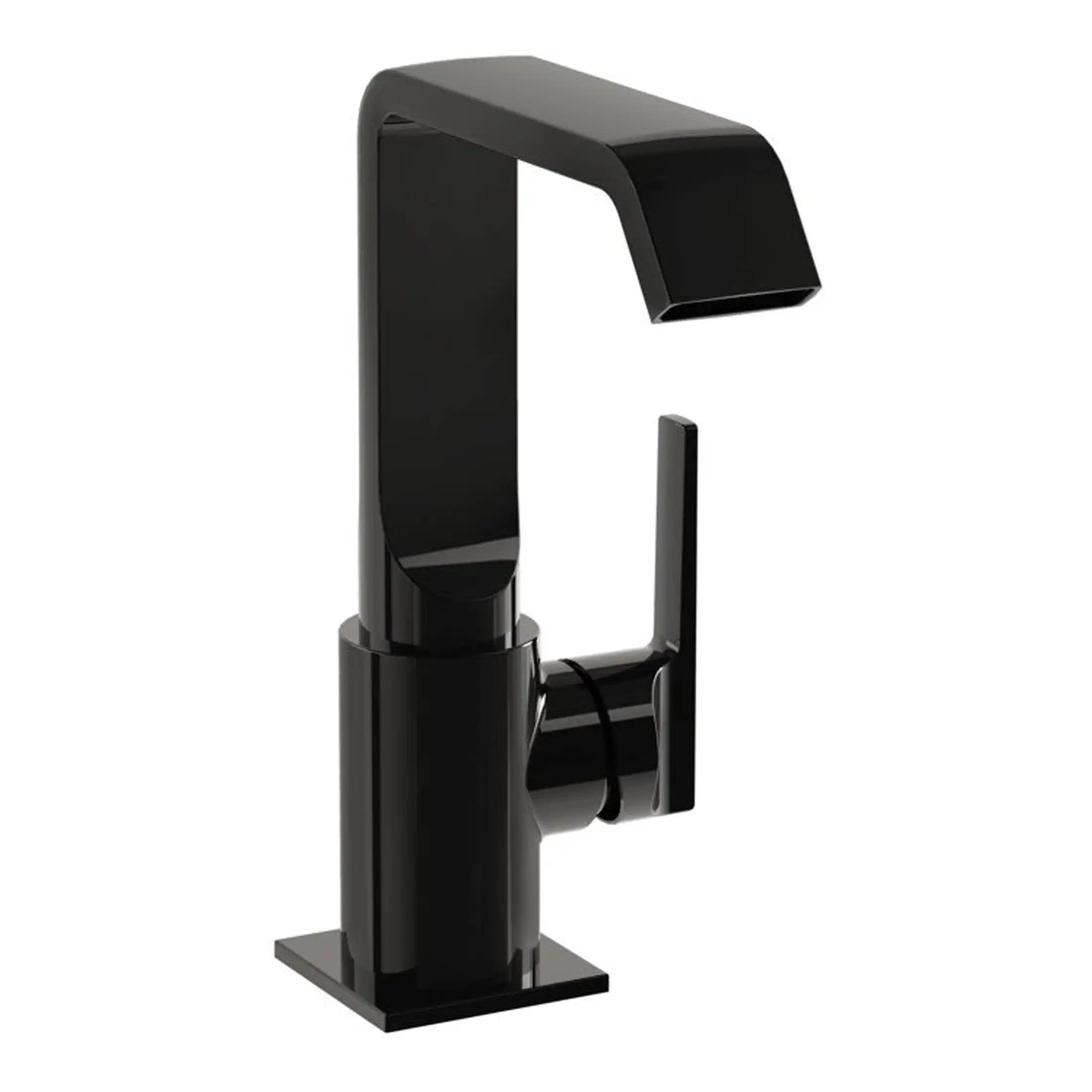 Sleek black bathroom mixer tap with modern design, perfect for contemporary bathroom or kitchen setups, featuring a high-quality finish and minimalist style.