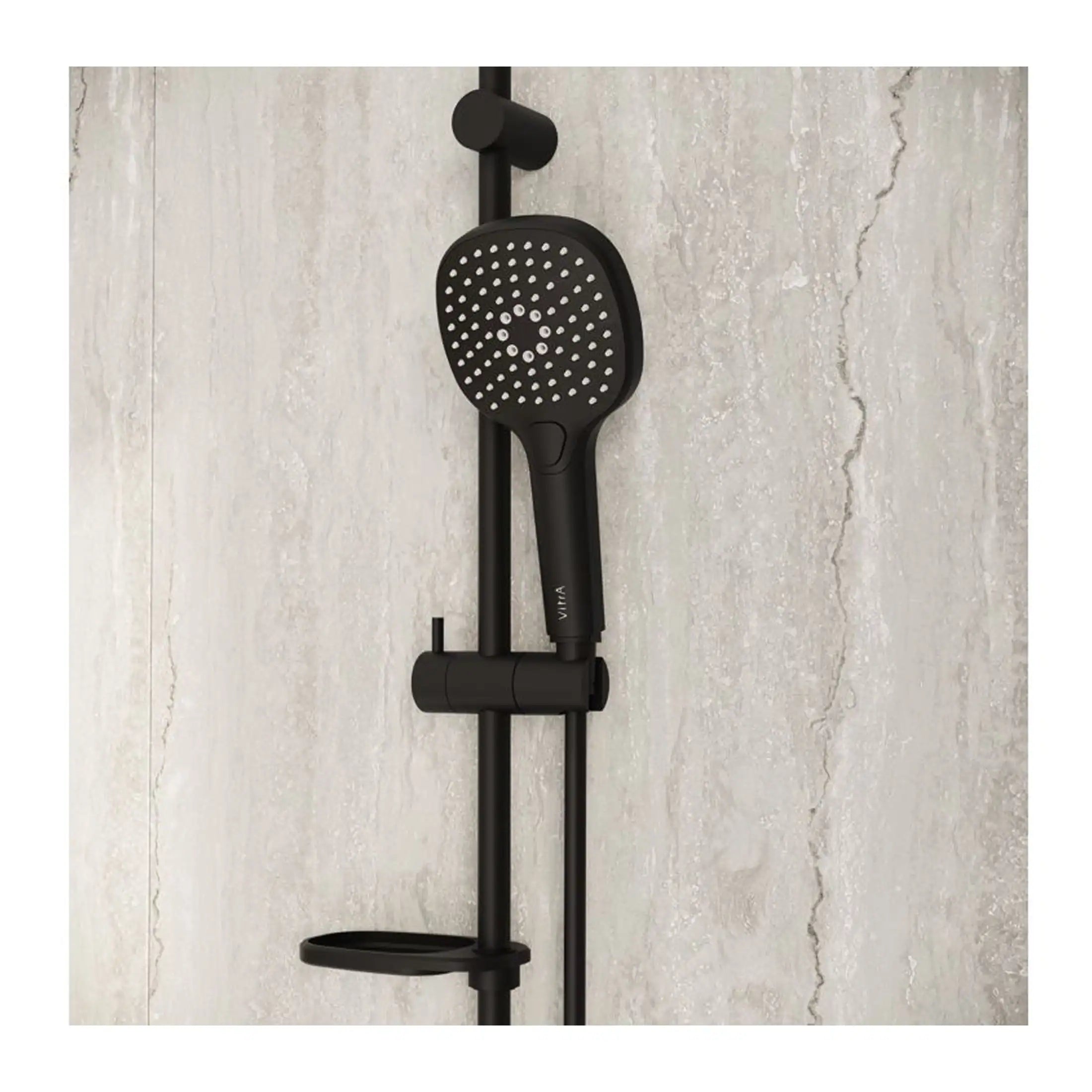 Sleek black rainfall shower head and handheld shower combo in a modern bathroom setting. Perfect for luxurious shower experiences, featuring high-quality fixtures from Bubly Bathrooms.