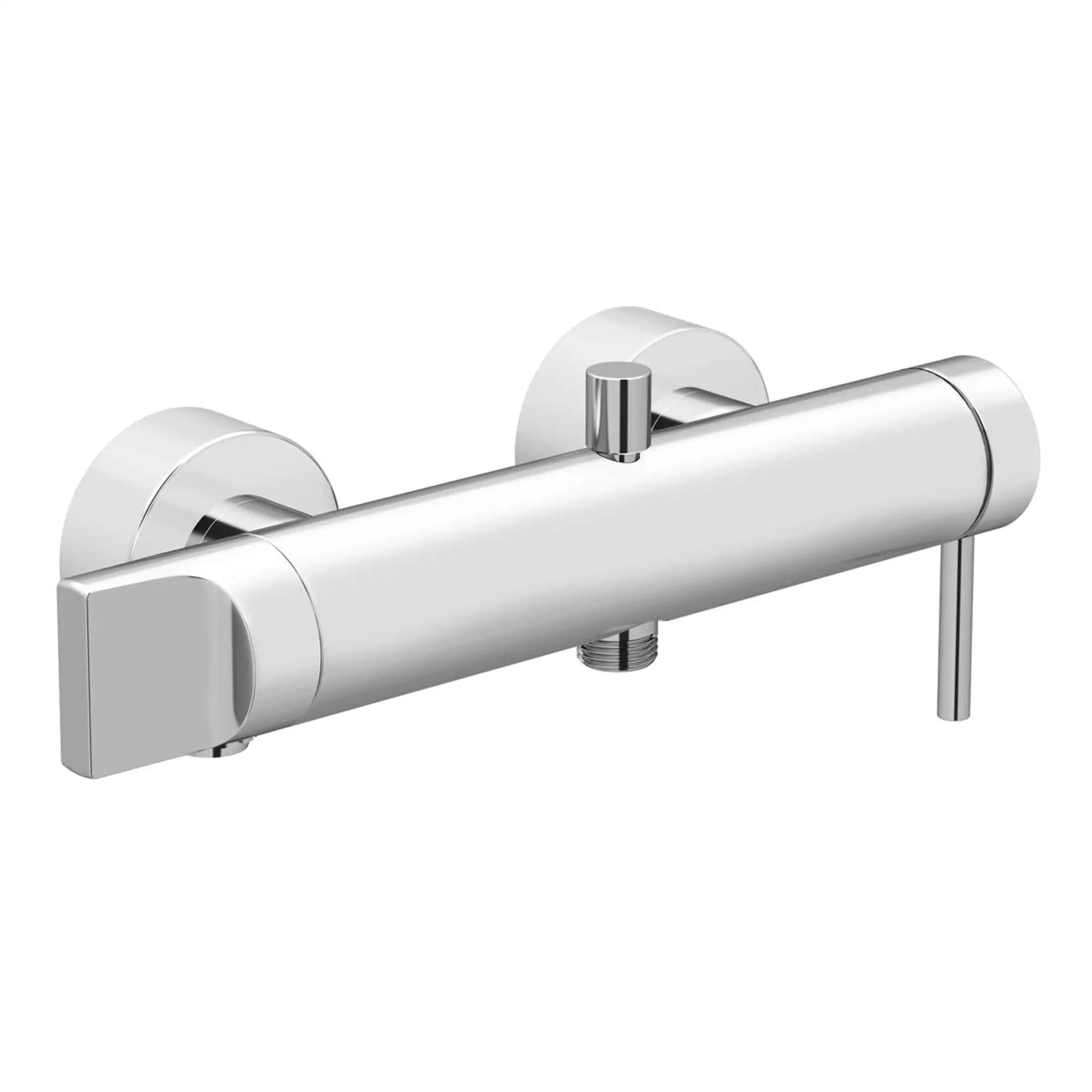 Contemporary chrome thermostatic shower mixer valve for modern bathrooms, featuring sleek design, precise temperature control, and easy wall mounting for stylish and functional bathing spaces.