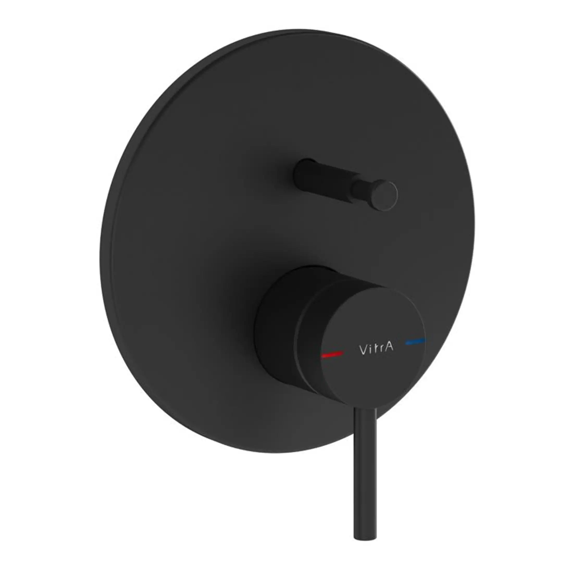 Slim black shower thermostat control for modern Bubly bathroom designs in the UK.