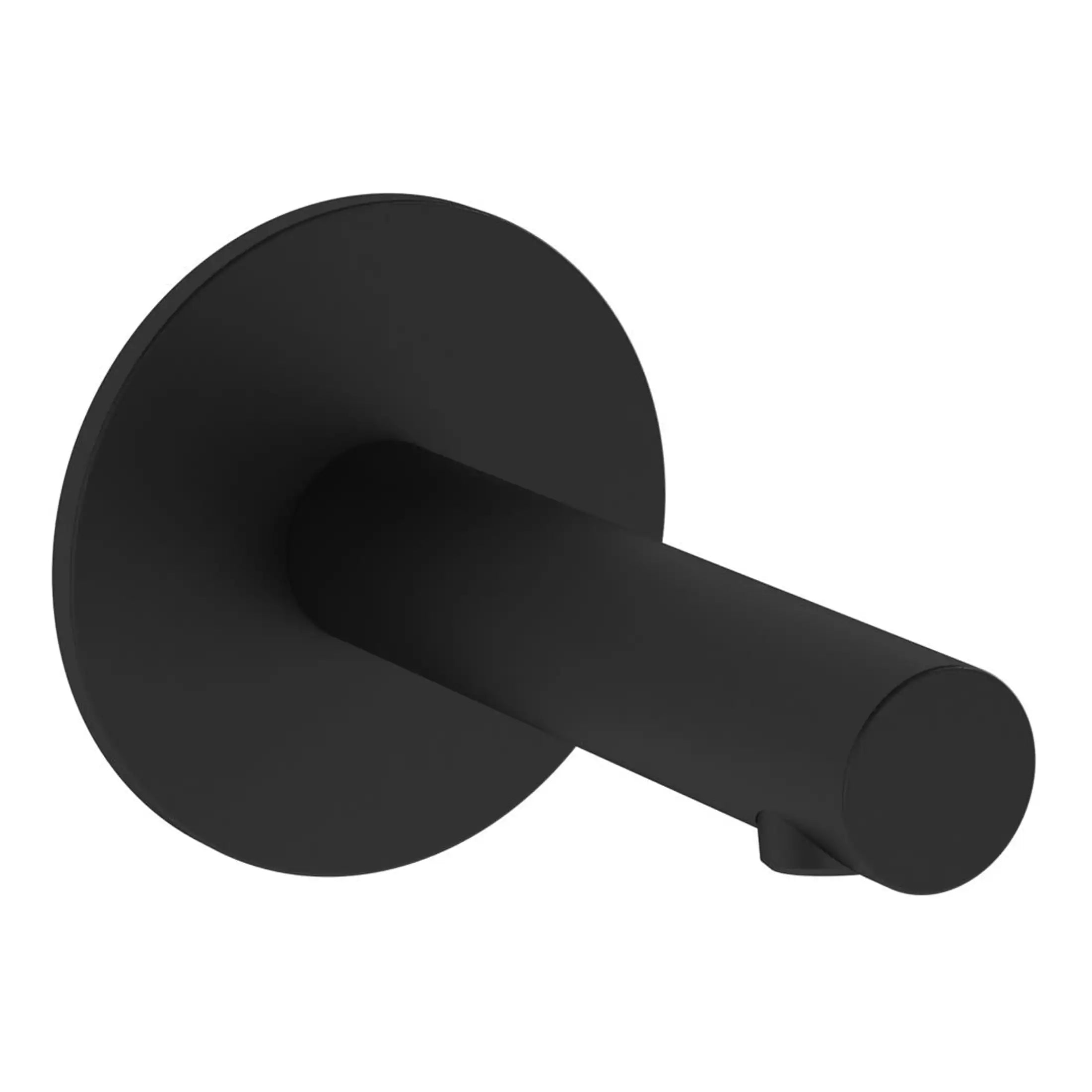 Sleek black bathroom toilet paper holder mounted on wall with modern design for stylish bathroom decor. Perfect for convenient toilet tissue storage, enhancing bathroom aesthetics.