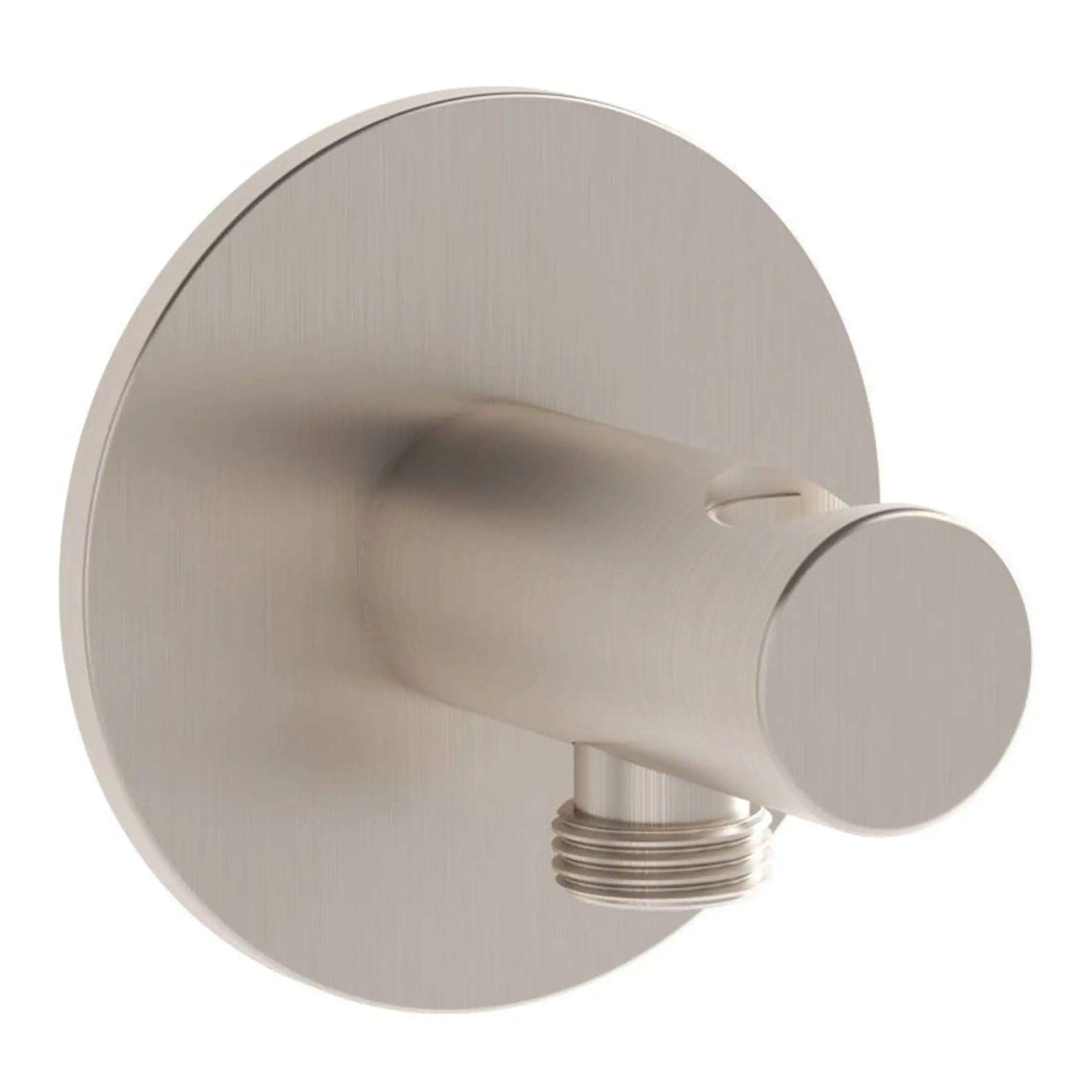 Brushed nickel bathroom wall mount shower arm for modern bathroom fixtures and accessories. Durable and corrosion-resistant, ideal for enhancing bathroom shower setups.