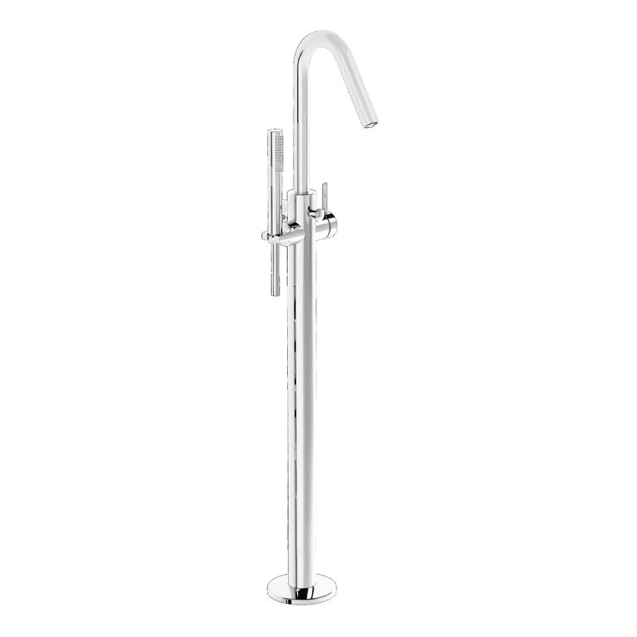 Sleek chrome freestanding bathroom tap with handheld shower attachment, ideal for modern baths and spas. Durable, stylish, and easy to install, perfect for enhancing bathroom functionality and aesthetics.