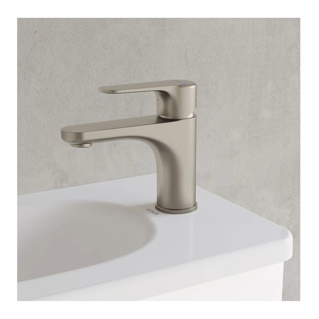Sleek matte grey bathroom tap on white sink, modern design, perfect for contemporary bathrooms and washbasins, durable and stylish fixture.