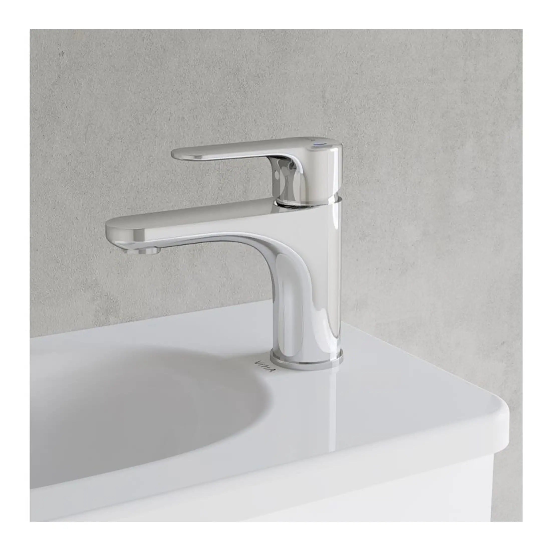 Shiny white modern bathroom basin tap, sleek design ideal for contemporary bathrooms and washbasins.