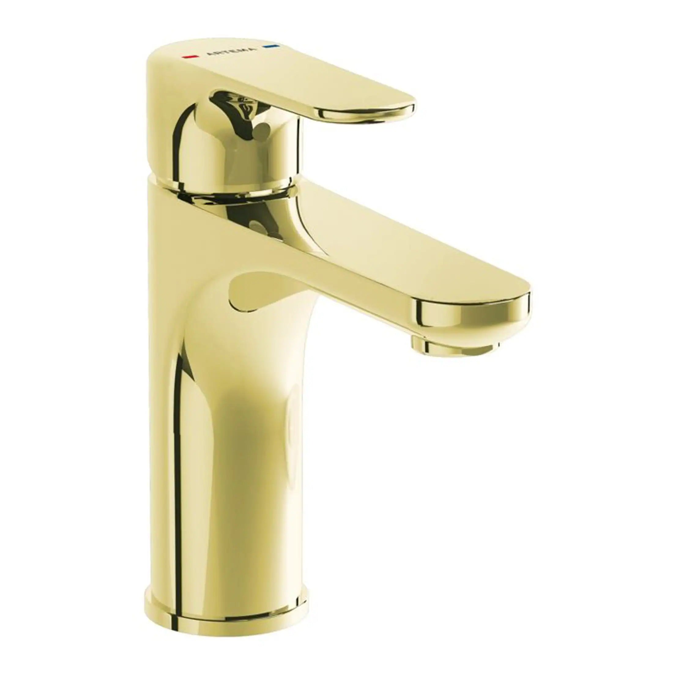 Sleek gold bathroom mixer tap with modern design, ideal for contemporary bathroom upgrades and fixtures. Perfect for adding a touch of luxury to your washbasin setup.