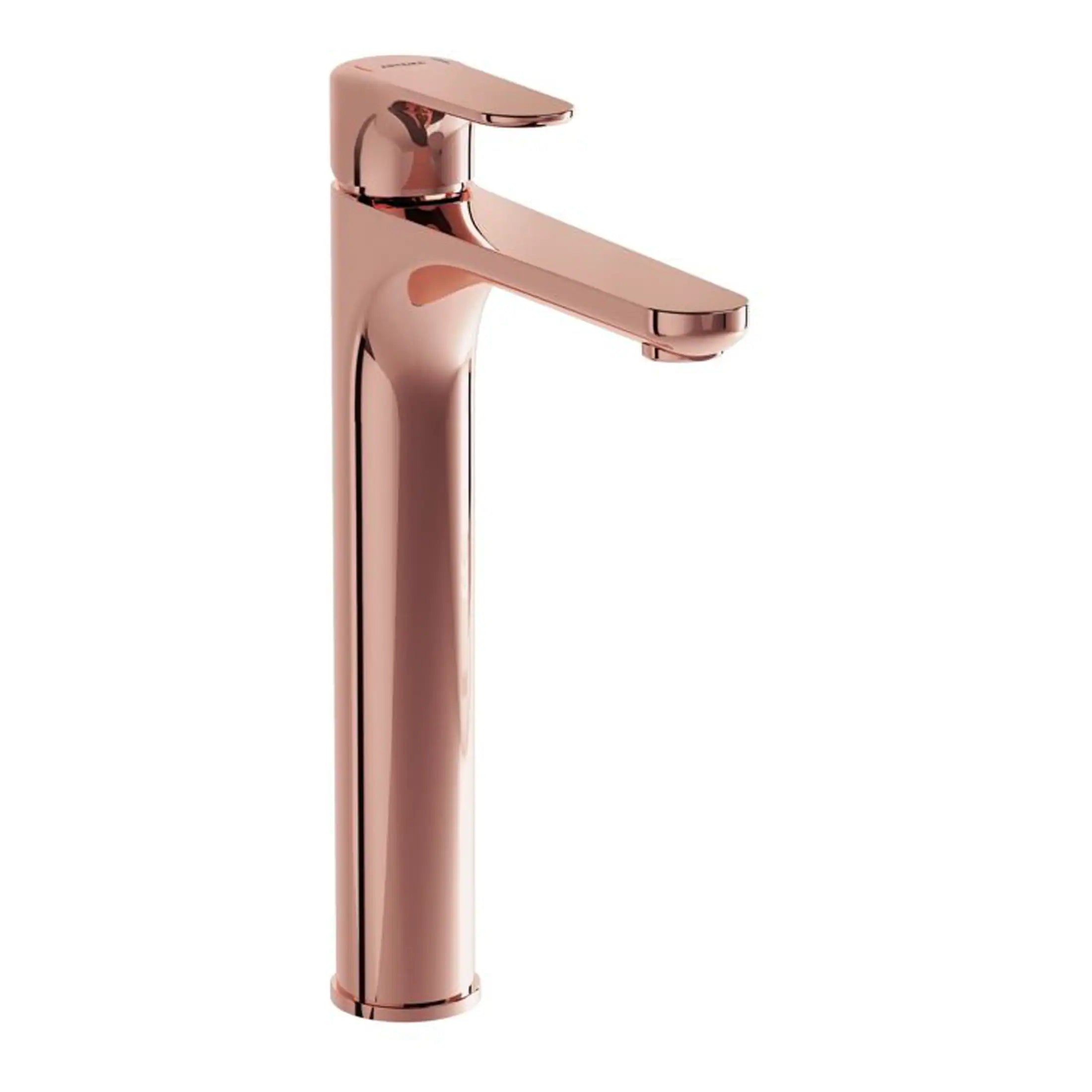 Brushed rose gold bathroom sink tap, modern stylish basin mixer tap for contemporary bathroom design.