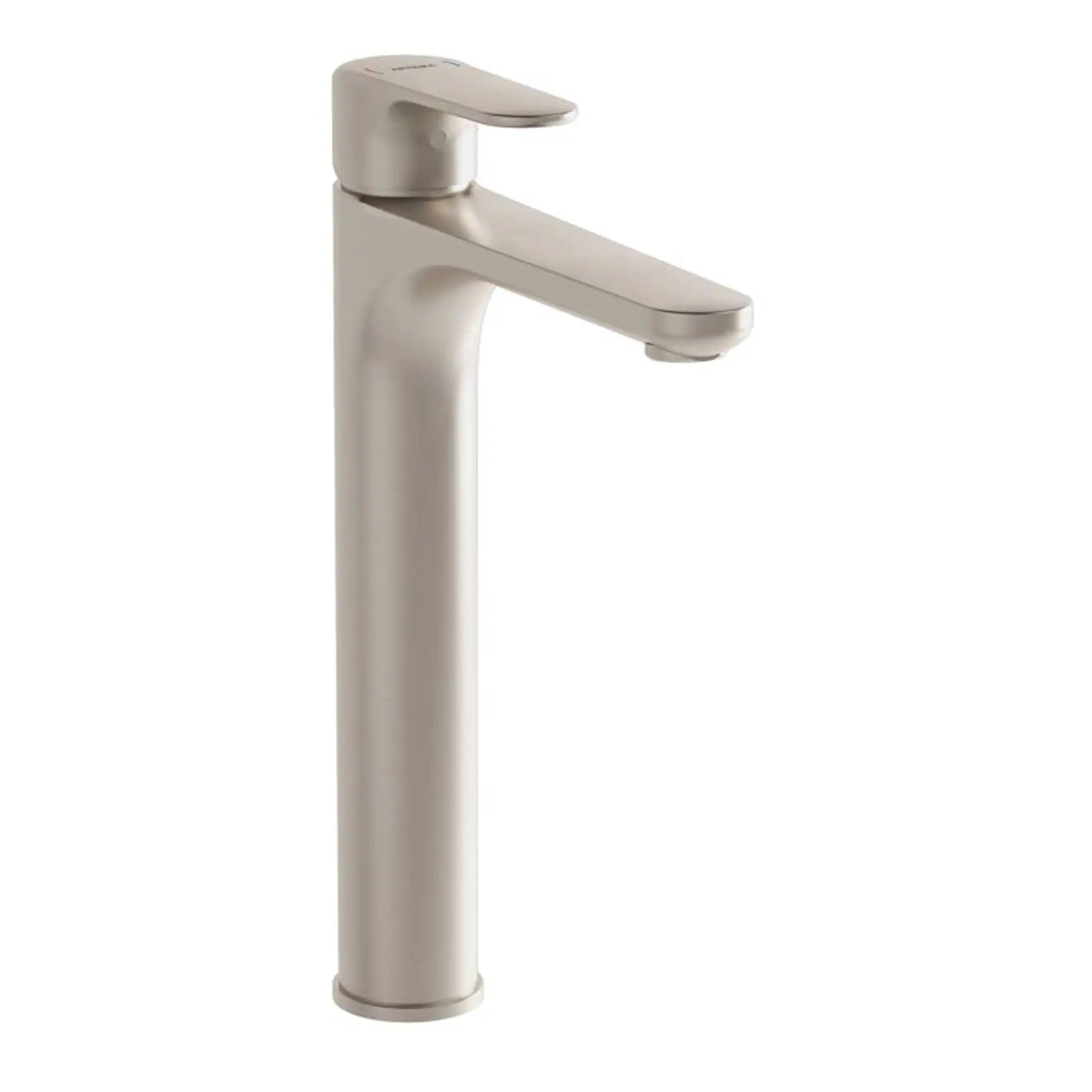 Sleek modern bathroom tap in brushed nickel finish, ideal for contemporary bathroom sink installations. Durable and stylish design enhancing bathroom aesthetics.