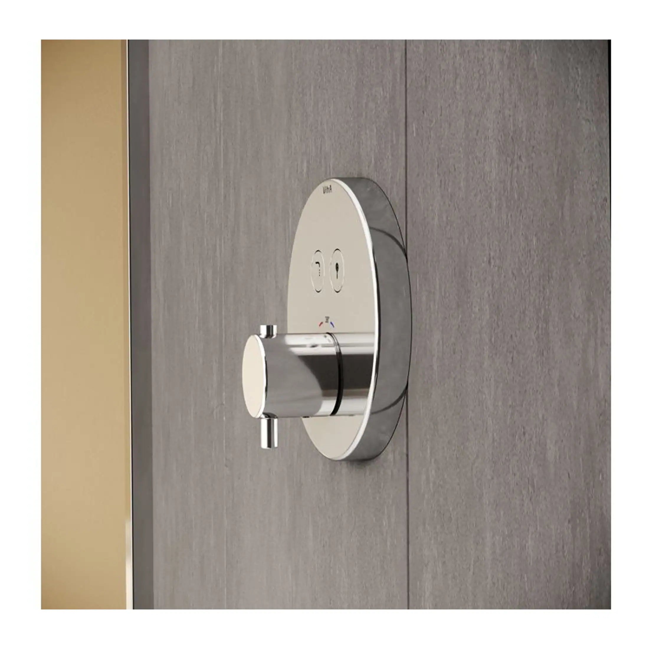 Chrome bathroom temperature control valve with digital display and easy-to-use interface, ideal for modern wet rooms and bespoke bathrooms. Perfect for precise water temperature adjustment.
