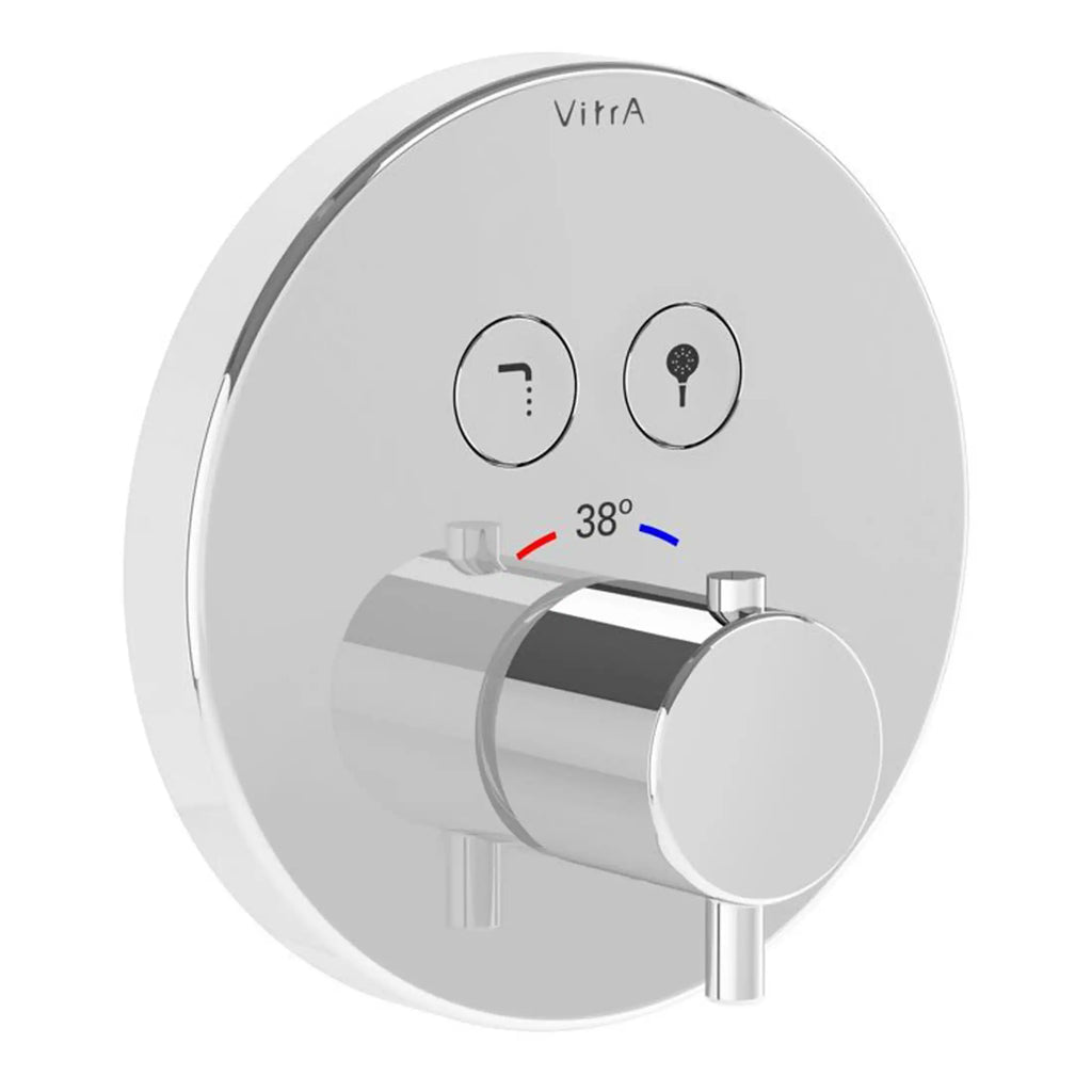 Digital thermostatic shower control panel for customised temperature regulation in modern bathrooms. Easy to operate with sleek chrome finish and intuitive interface, perfect for luxury bathroom upgrades.