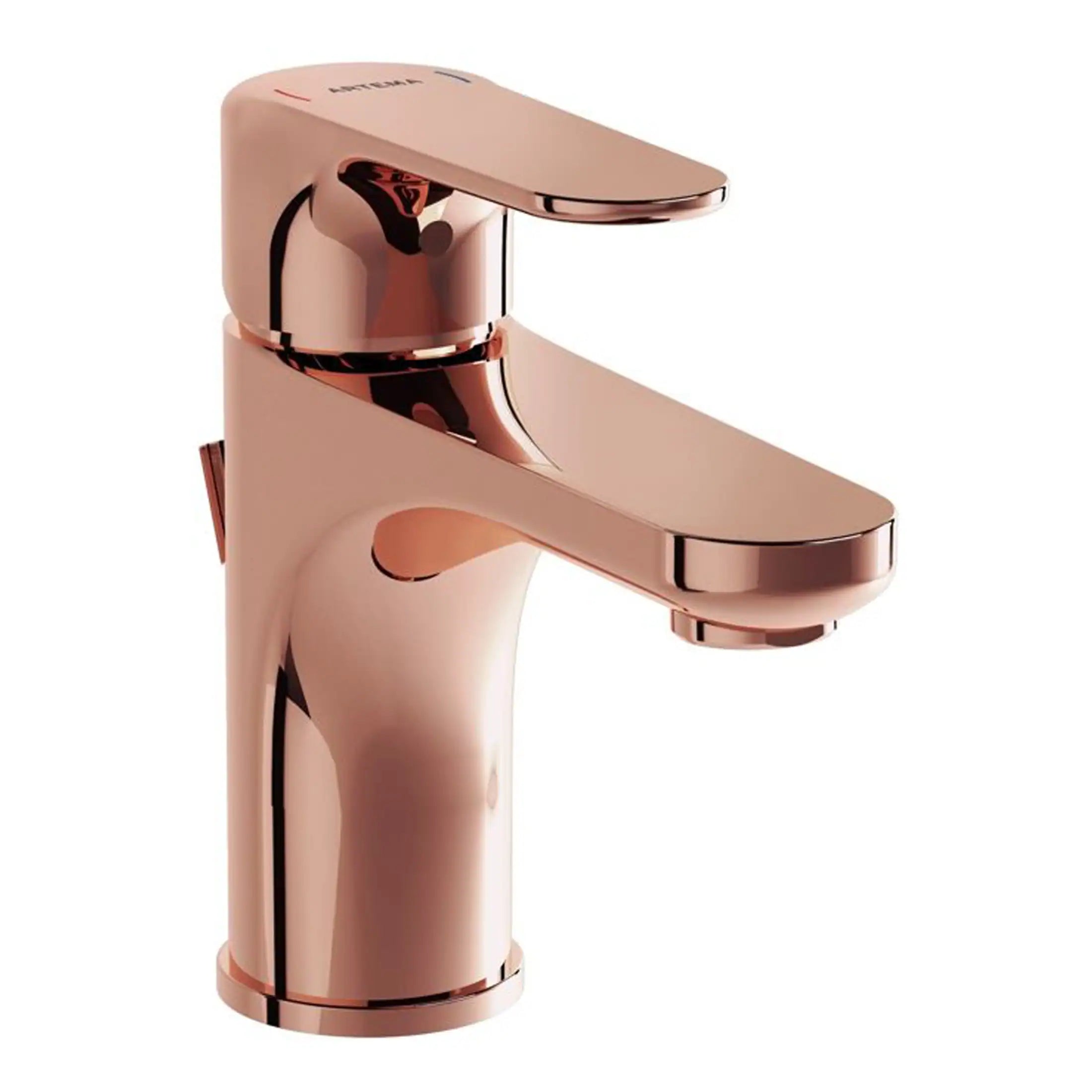 Polished rose gold bathroom faucet, modern design, suitable for contemporary bathrooms, high-quality chrome finish, durable and stylish fixture for sink or washbasin.