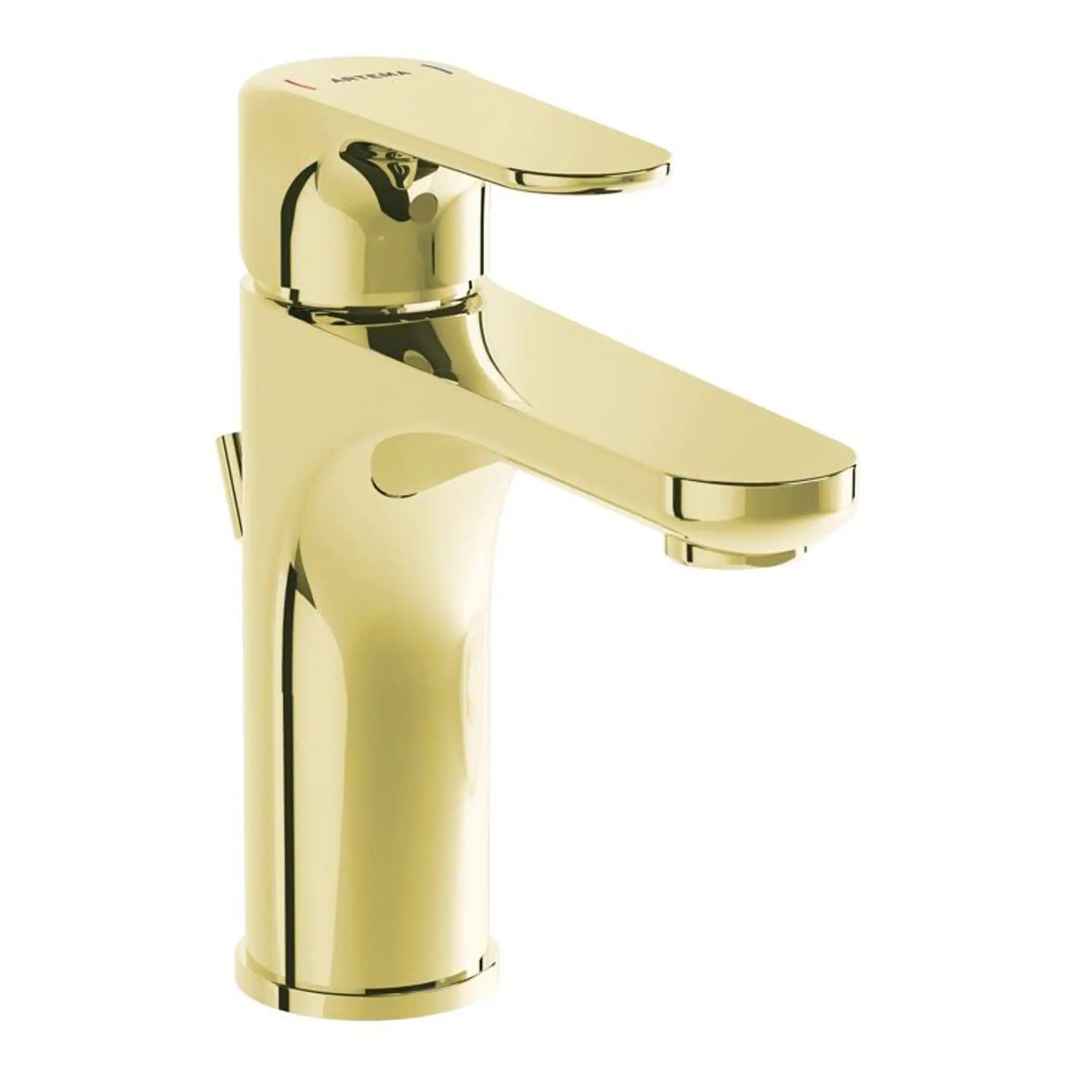 Shiny gold bathroom faucet, modern design, smooth curves, suitable for basin installation, high-quality fixtures, stylish kitchen or bathroom upgrade.