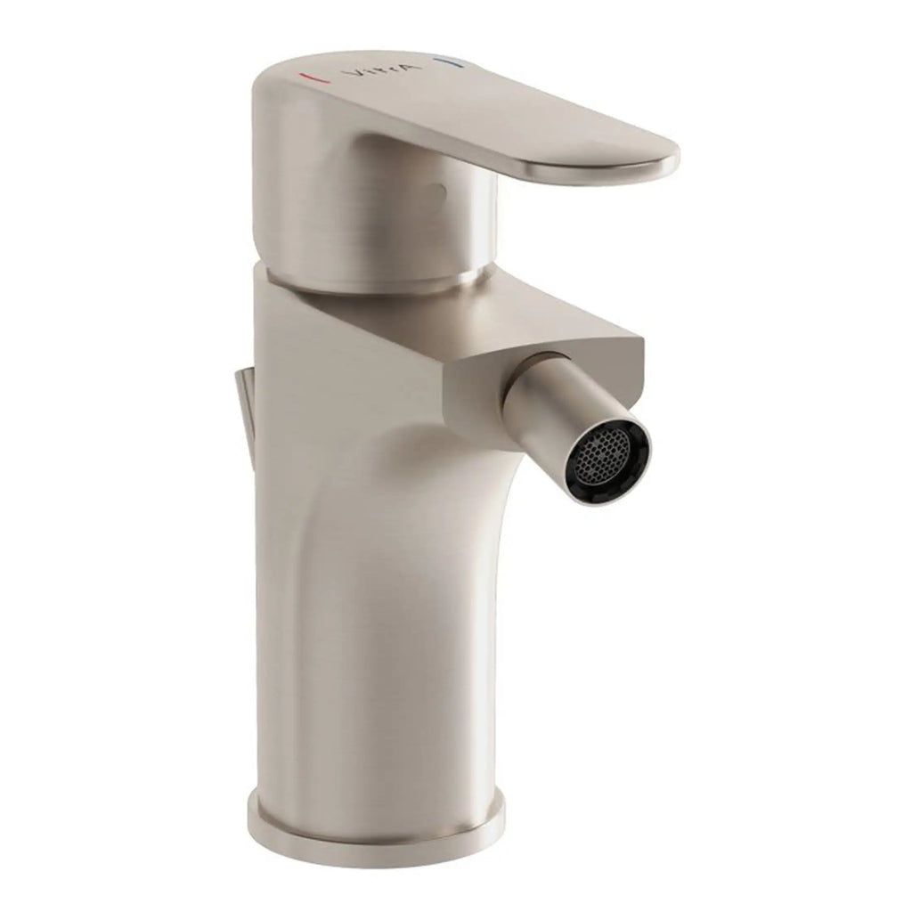 Sleek brushed nickel bathroom faucet with modern design and single-handle operation, perfect for contemporary bathroom upgrades.