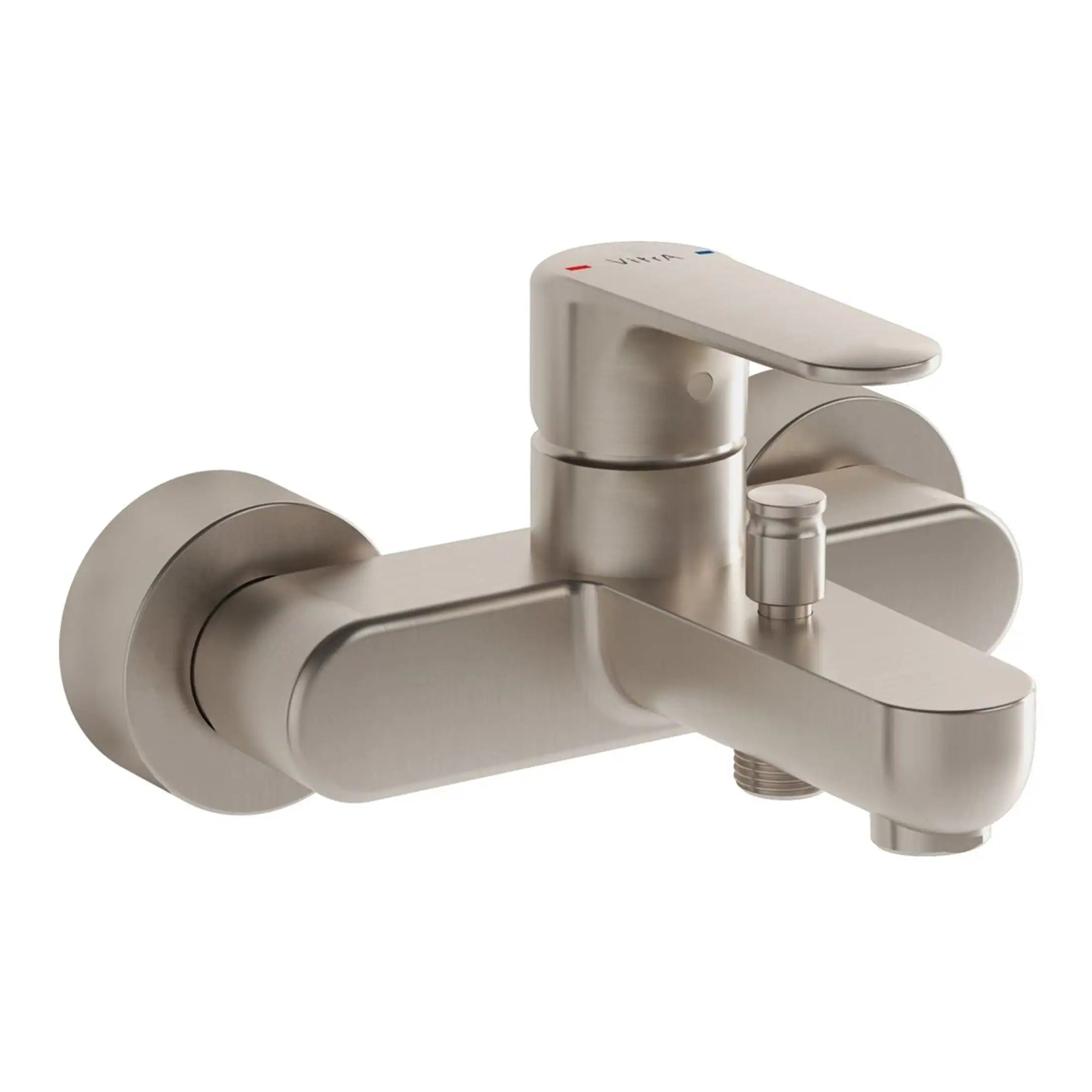 Brushed stainless steel kitchen tap with single lever mixer, modern design, ideal for contemporary bathrooms and kitchens from Bubly Bathrooms.