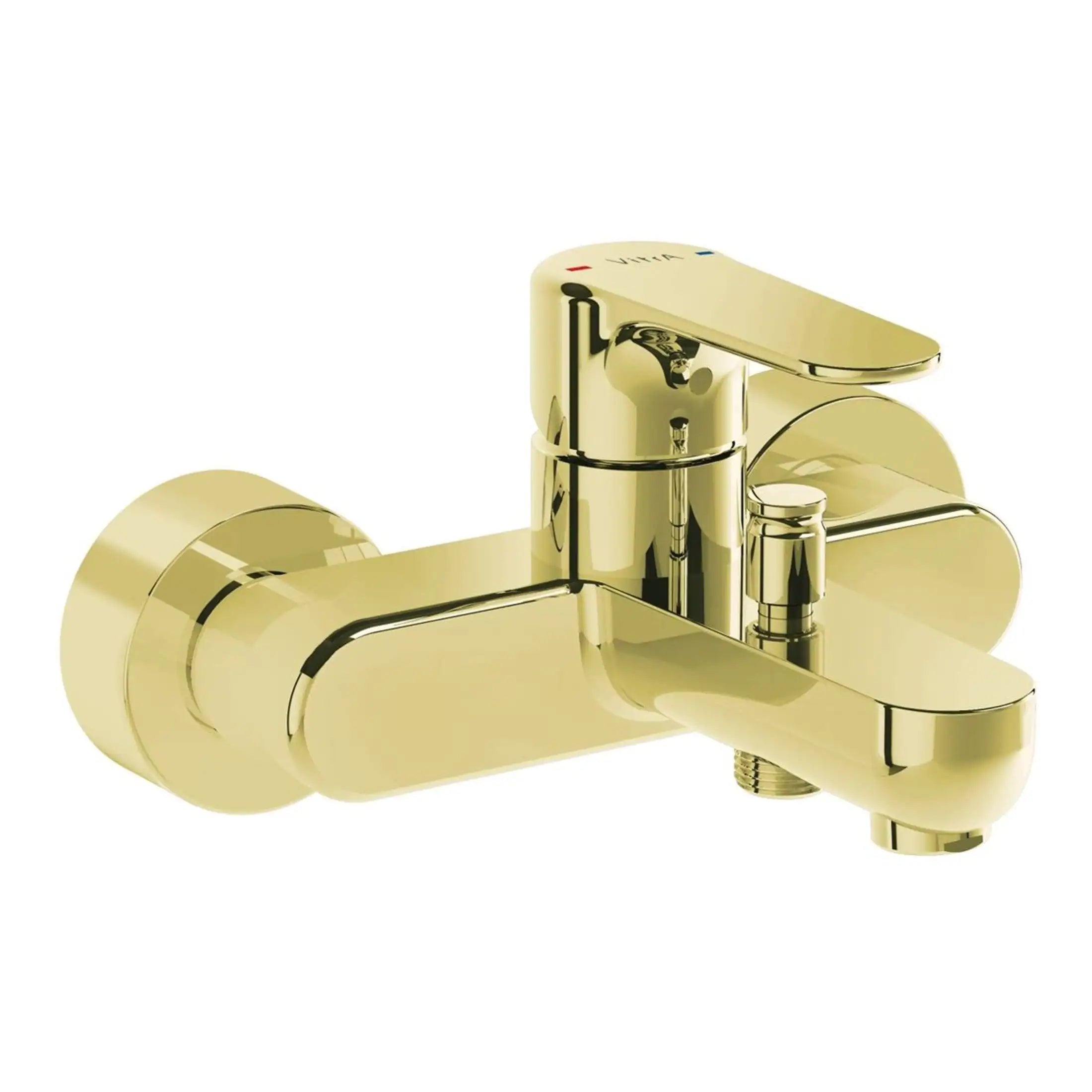 Polished gold bathroom mixer tap from Bubly Bathrooms, modern and luxurious design for contemporary bathrooms, durable brass construction with stylish finish.
