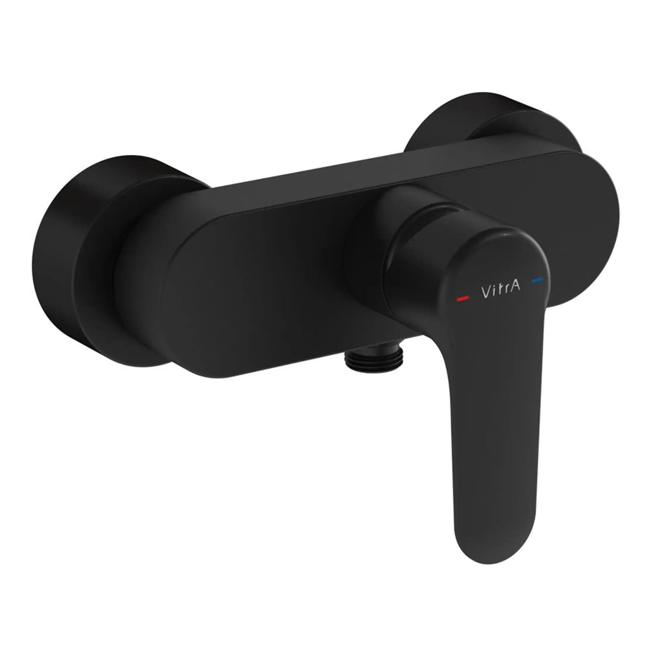Black modern thermostatic bathroom mixer tap with single lever and built-in temperature control. Suitable for contemporary bathrooms, providing precise water temperature adjustment and sleek design.