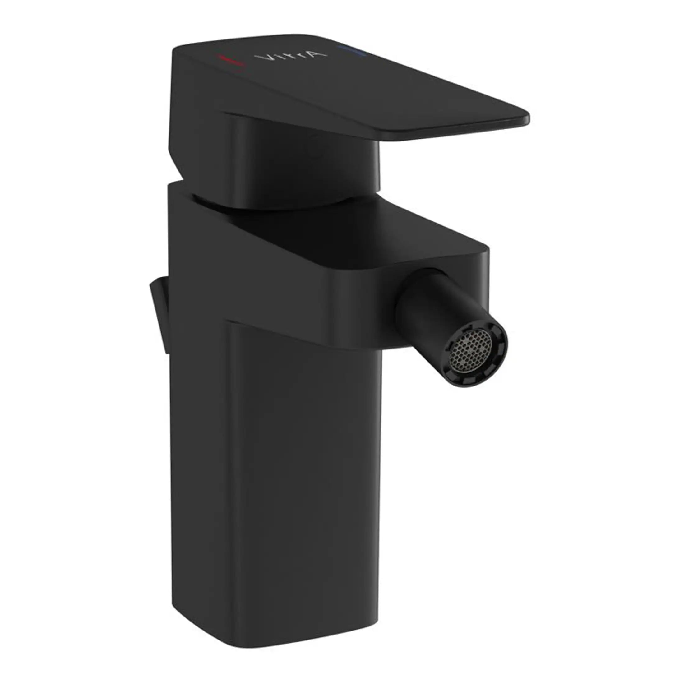 Sleek black bathroom tap with modern design, ideal for contemporary bathroom fixtures, featuring a single lever handle for easy control of water flow and temperature.