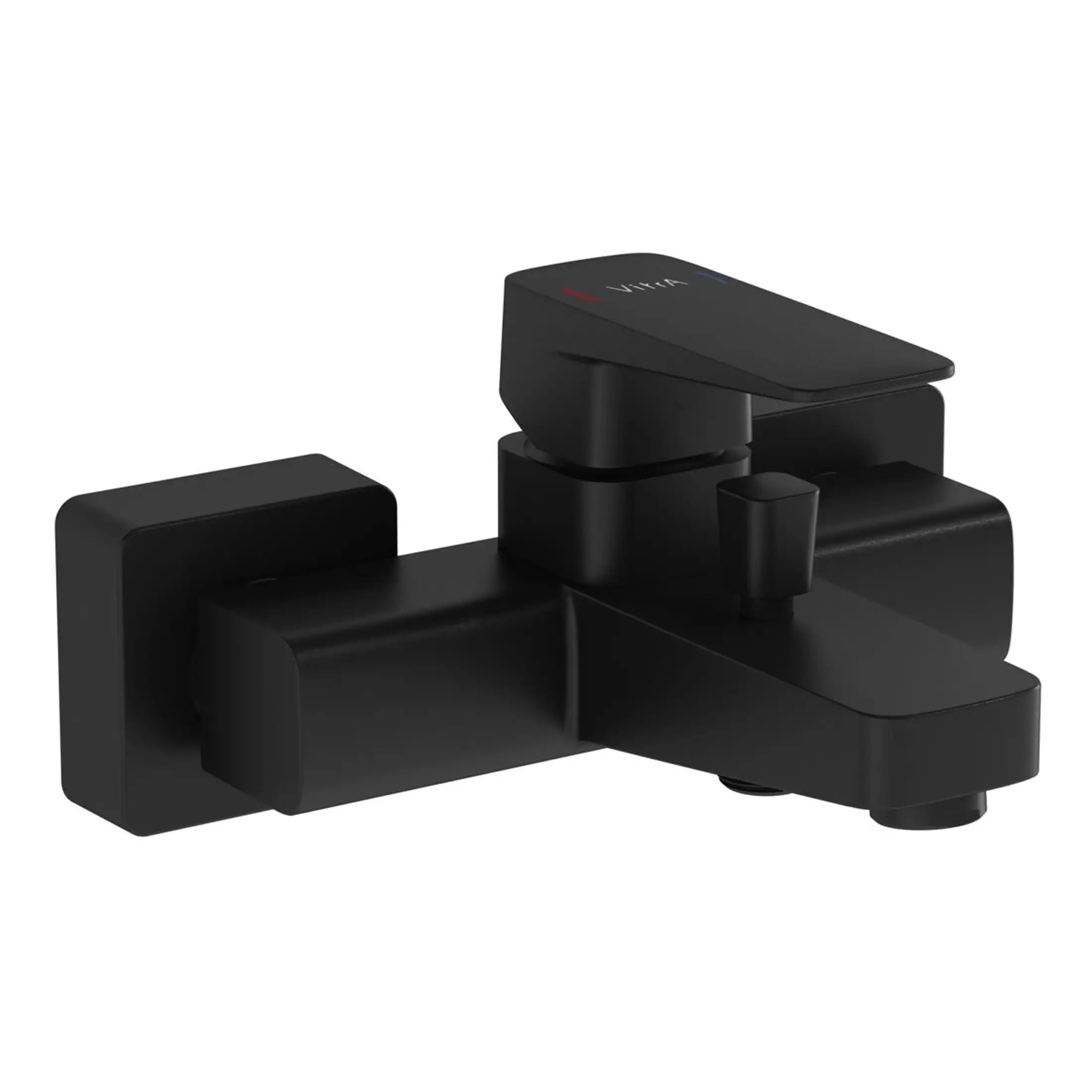 Sleek black wall-mounted bathroom mixer tap with modern design, ideal for contemporary bathrooms, featuring easy-to-use controls and durable construction for reliable water flow management.