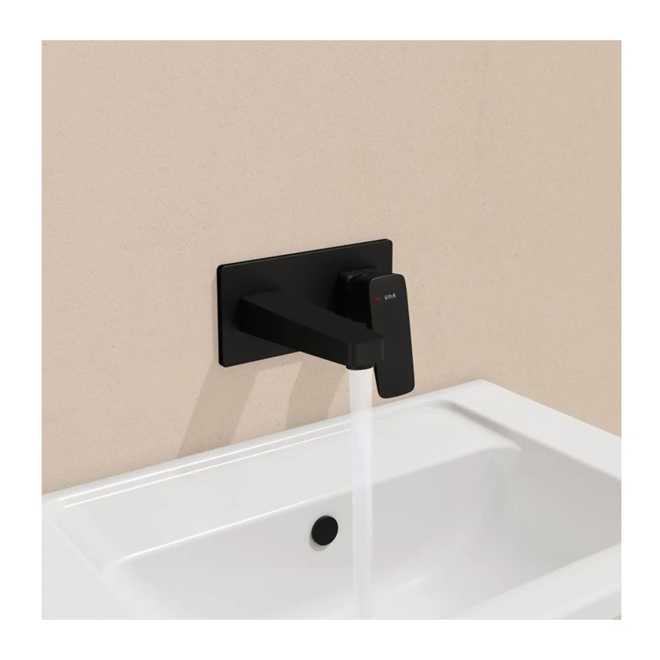 Sleek black wall-mounted bathroom faucet with modern design, ideal for contemporary bathrooms and bathtubs, featuring easy control and water flow.