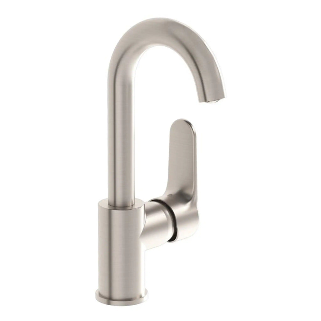 Sleek stainless steel kitchen or bathroom faucet with modern design, featuring a high-arc spout and single-handle control for easy water management. Ideal for contemporary Bubly bathrooms.