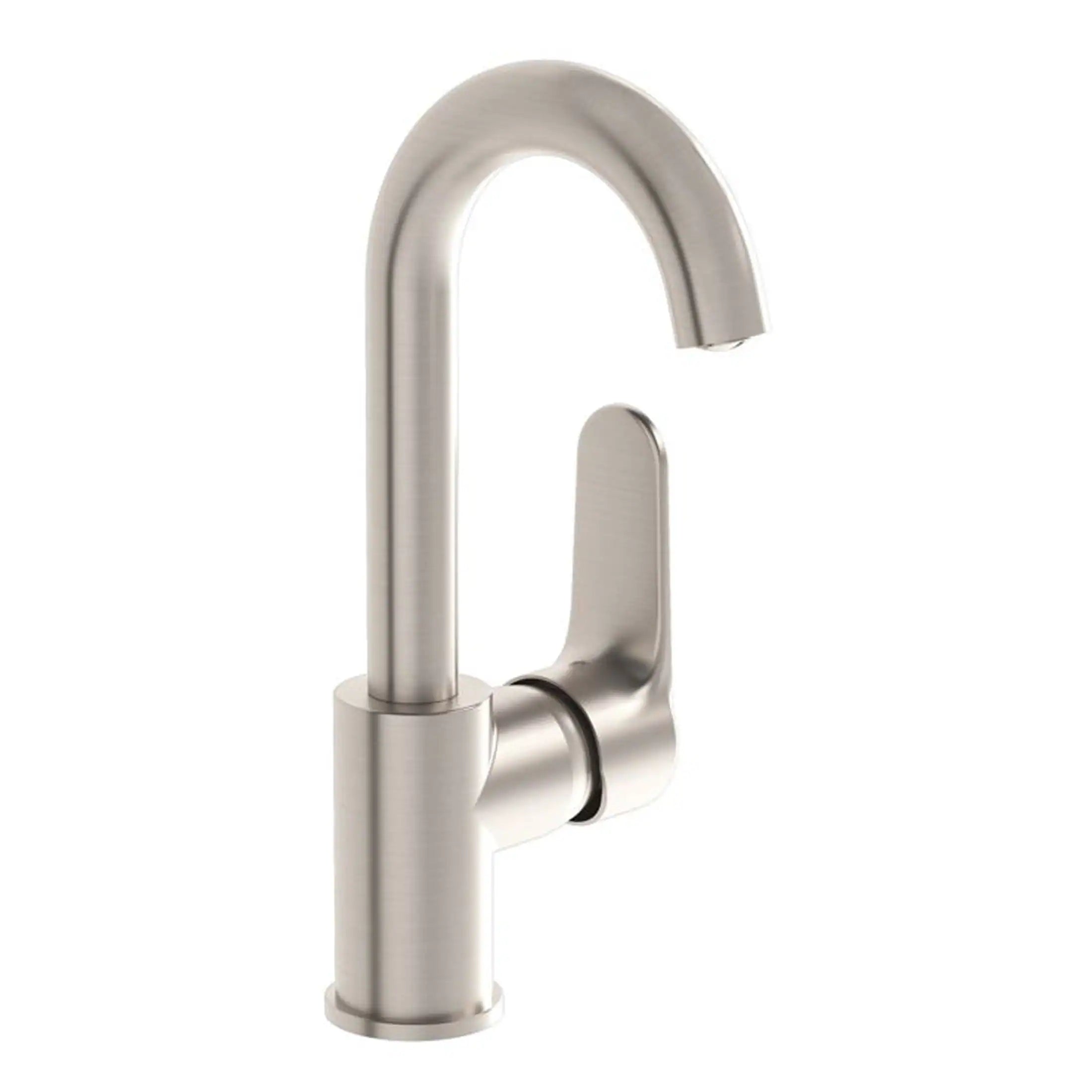 Sleek stainless steel kitchen or bathroom faucet with modern design, featuring a high-arc spout and single-handle control for easy water management. Ideal for contemporary Bubly bathrooms.