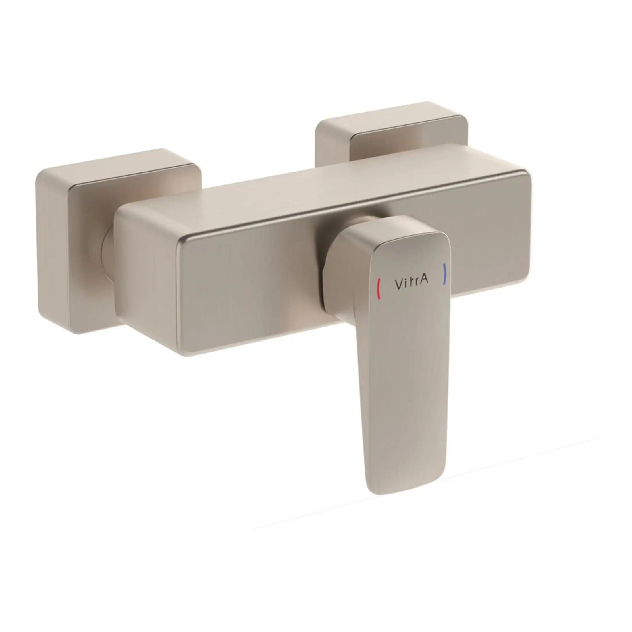Sleek modern wall-mounted thermostatic shower valve for precise temperature control, finished in stylish brushed nickel. Perfect for contemporary bathroom upgrades.