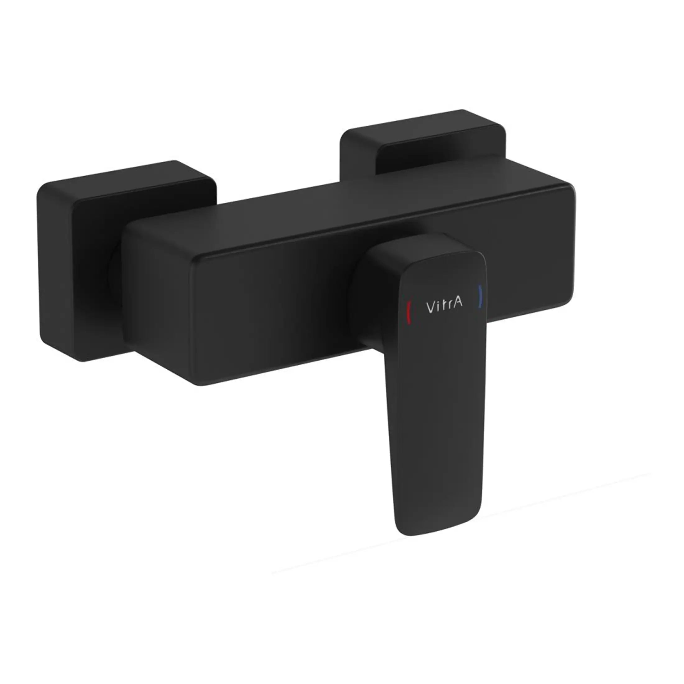 Vitra bathroom thermostatic mixer tap in matte black, modern design, wall-mounted, ideal for contemporary bathroom installations, featuring precise temperature control.