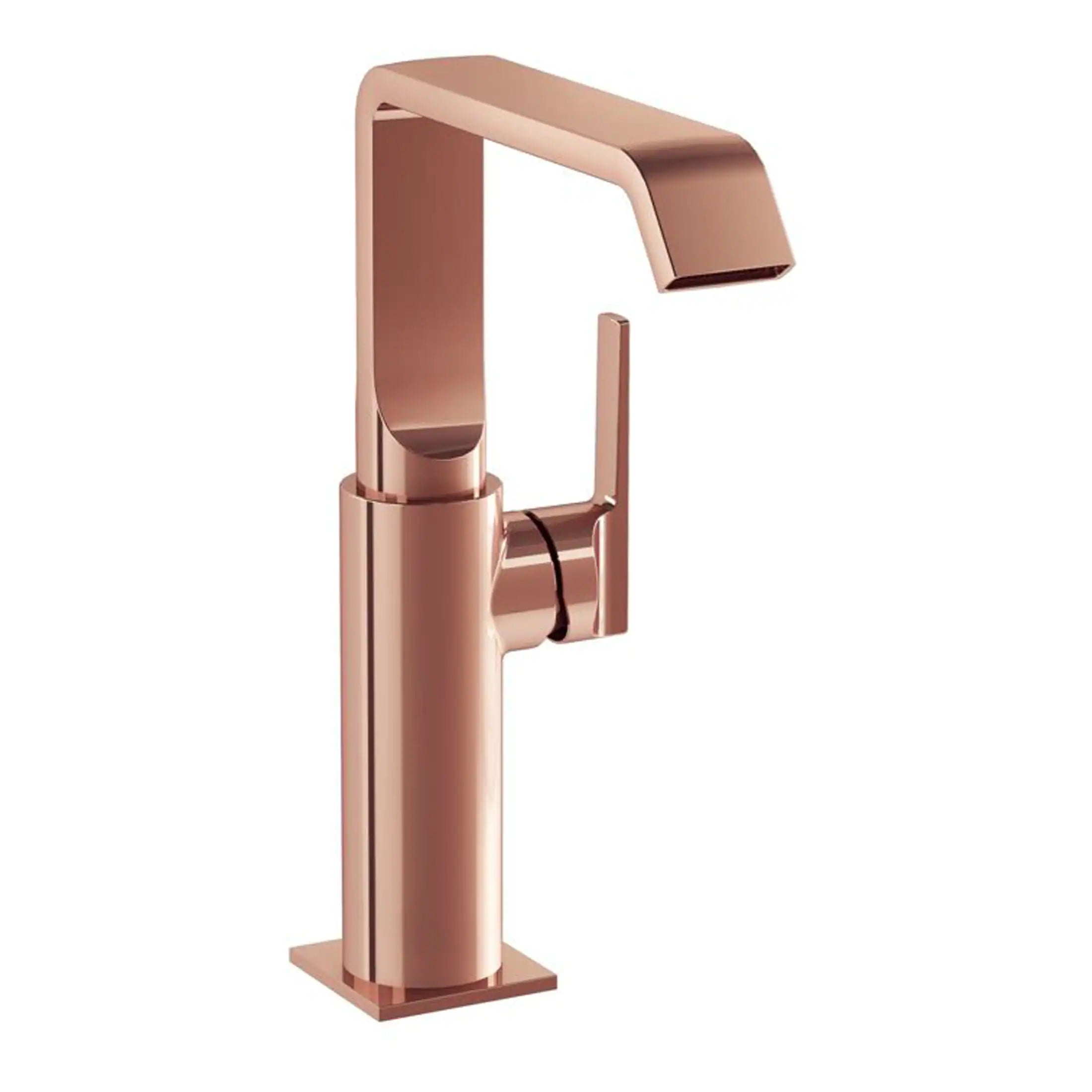 Sleek rose gold bathroom sink mixer tap with modern design, perfect for luxury bathroom renovations and contemporary bathroom fixtures.