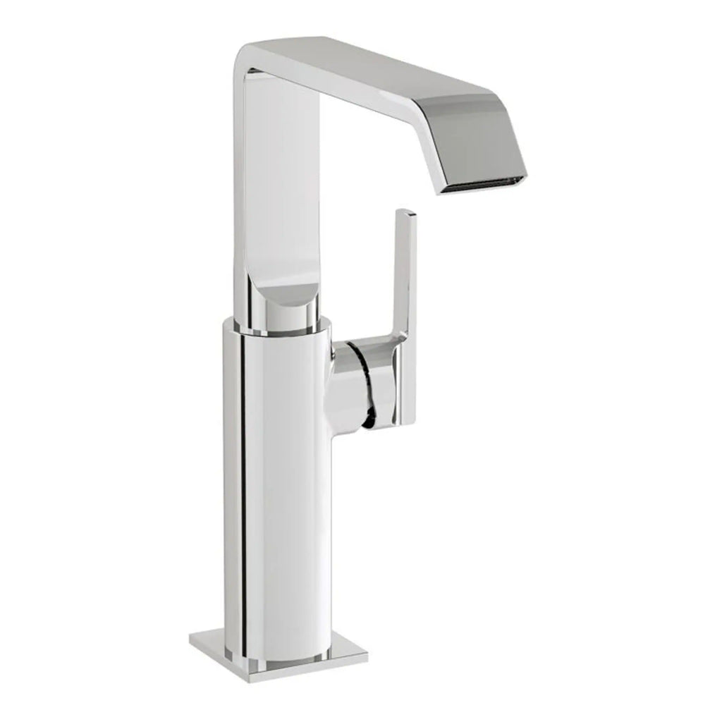 Sleek modern bathroom tap with chrome finish, featuring a minimalist design suitable for contemporary bathroom remodels and high-end fixtures.