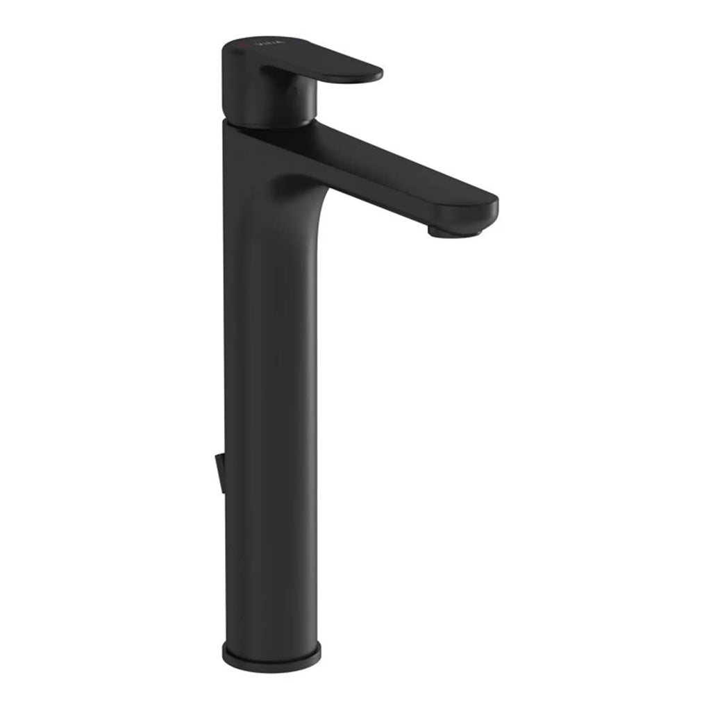 Brushed black bathroom sink tap, modern black basin faucet for stylish bathrooms, sleek black bathroom mixer tap without handles, black matte bathroom hardware for contemporary bathroom design, relevance.